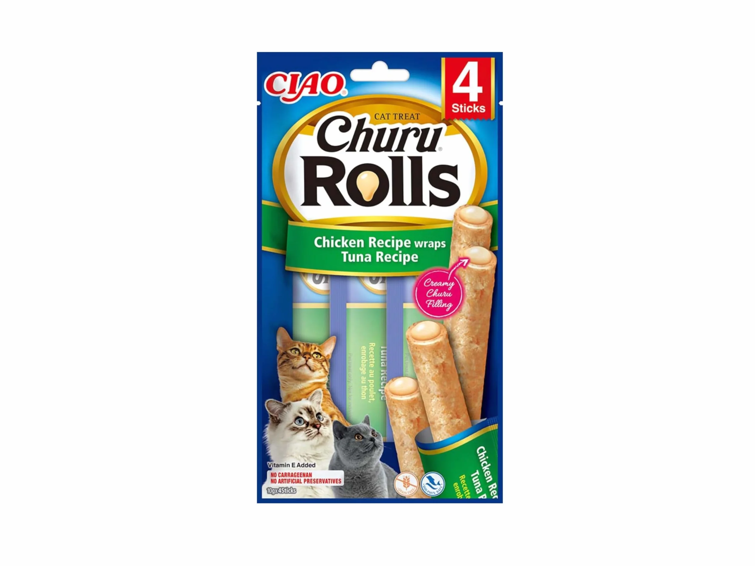 INABA Churu Rolls smakołyki dla kotów 40% mięsa z kurczaka i 33% tuńczyka 40 g