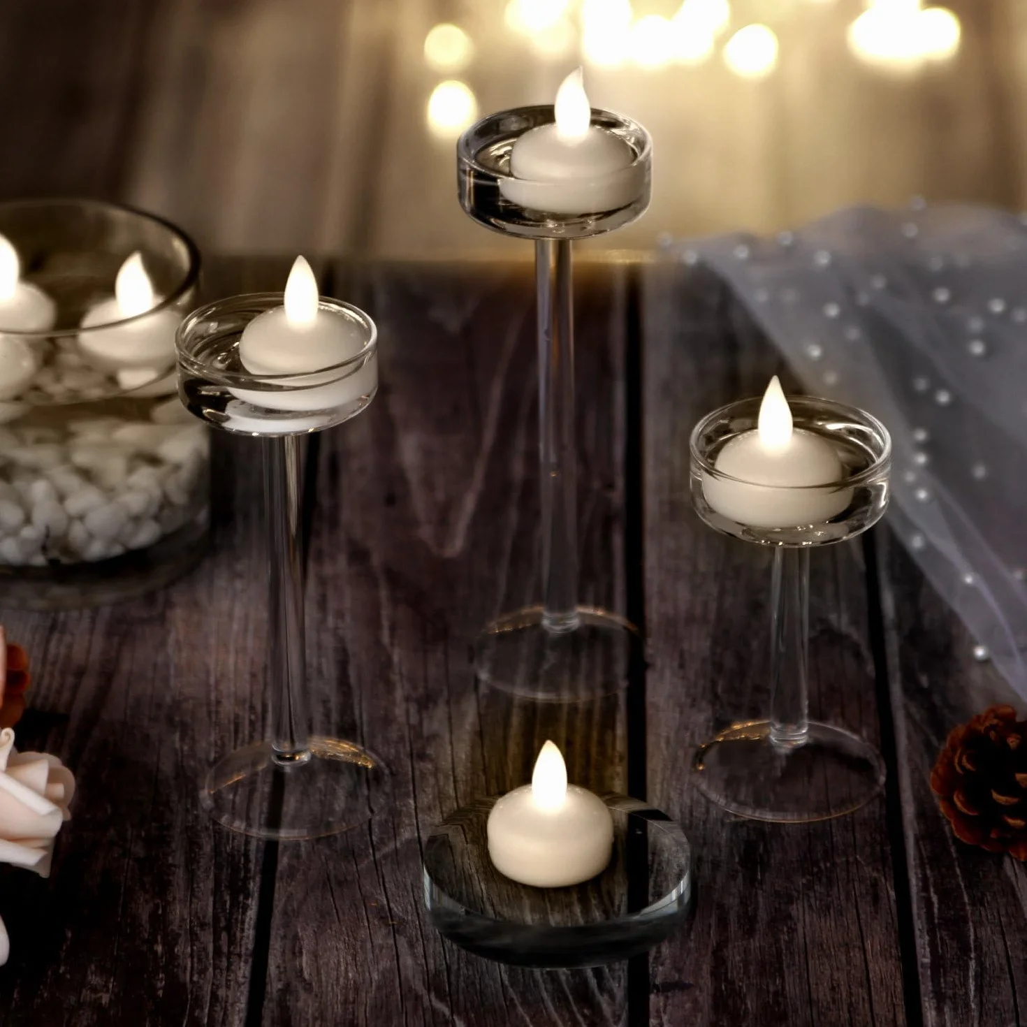 YANGWEN Pływające świece, 30 sztuk pływających świec klasy premium, pływające ciepłe podgrzewacze, białe świeczki typu tealight, wosk, na wesele, basen, spa, do wanny, kolacji, dekoracja