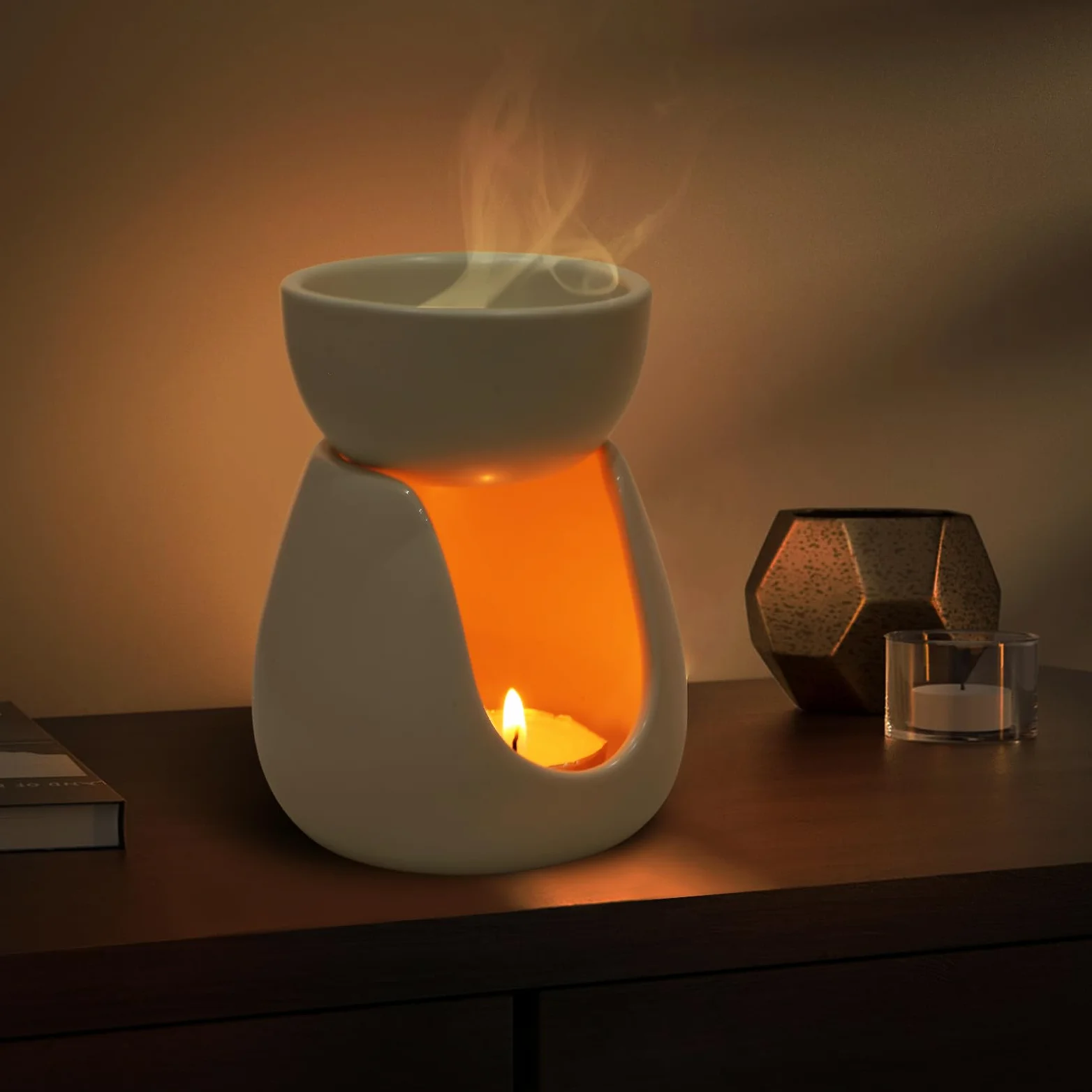 WD&CD Palnik do topienia wosku, ceramiczny palnik olejowy uchwyt na aromaterapię świeca dyfuzor zapachowy dekoracja domu, sypialni, biały