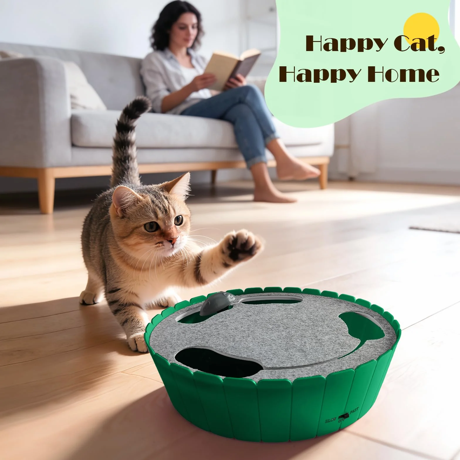 Pawaboo Interactive Cat Toy Running Mouse Electronic Motion Automatic Teaser Indoor Cats Green
