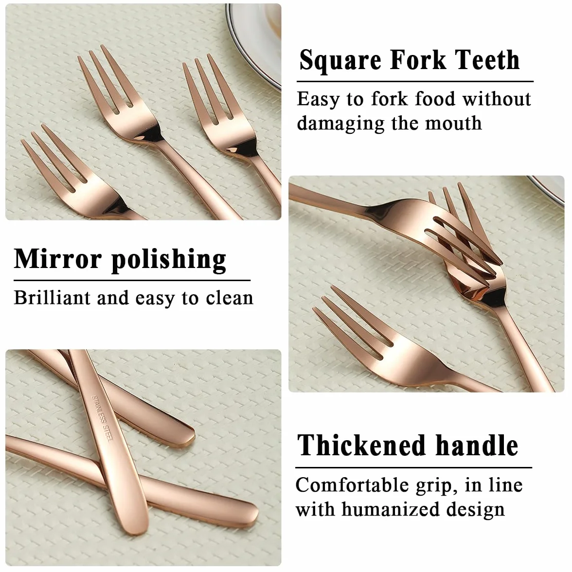 Kyraton Rose Gold Dessert Forks 12 sztuk 15,6 cm widelec do ciasta ze stali nierdzewnej, widelce do herbaty, widelce do owoców, zestaw sztućców do ciasta, można myć w zmywarce