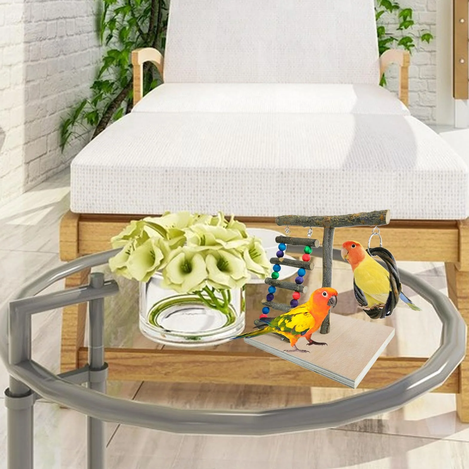 Parrot Playground, Natural Wood Parrot Perch, Bird Play Stand, Tabletop Parrot Perch, Bird Playstand Training Playground, Bird Cage Toys For Cockatiels, Parrot Perch Play Stand, Bird Perch For Parrots