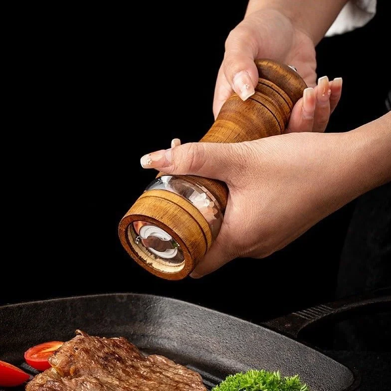 Młynek do pieprzu dębowego, ręczna butelka na przyprawy, wysokiej jakości, czarny młynek do pieprzu, do domu, kuchni, restauracji i spotkań na świeżym powietrzu