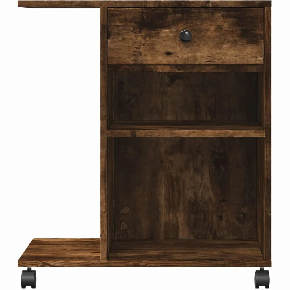Stojak na drukarkę z rolkami dąb wędzony materiał drewnopochodny 60 x 40 x 68,5 cm z 4 kółkami i hamulcami, wielofunkcyjny stół do drukarki, do biura, biura domowego, przechowywania i