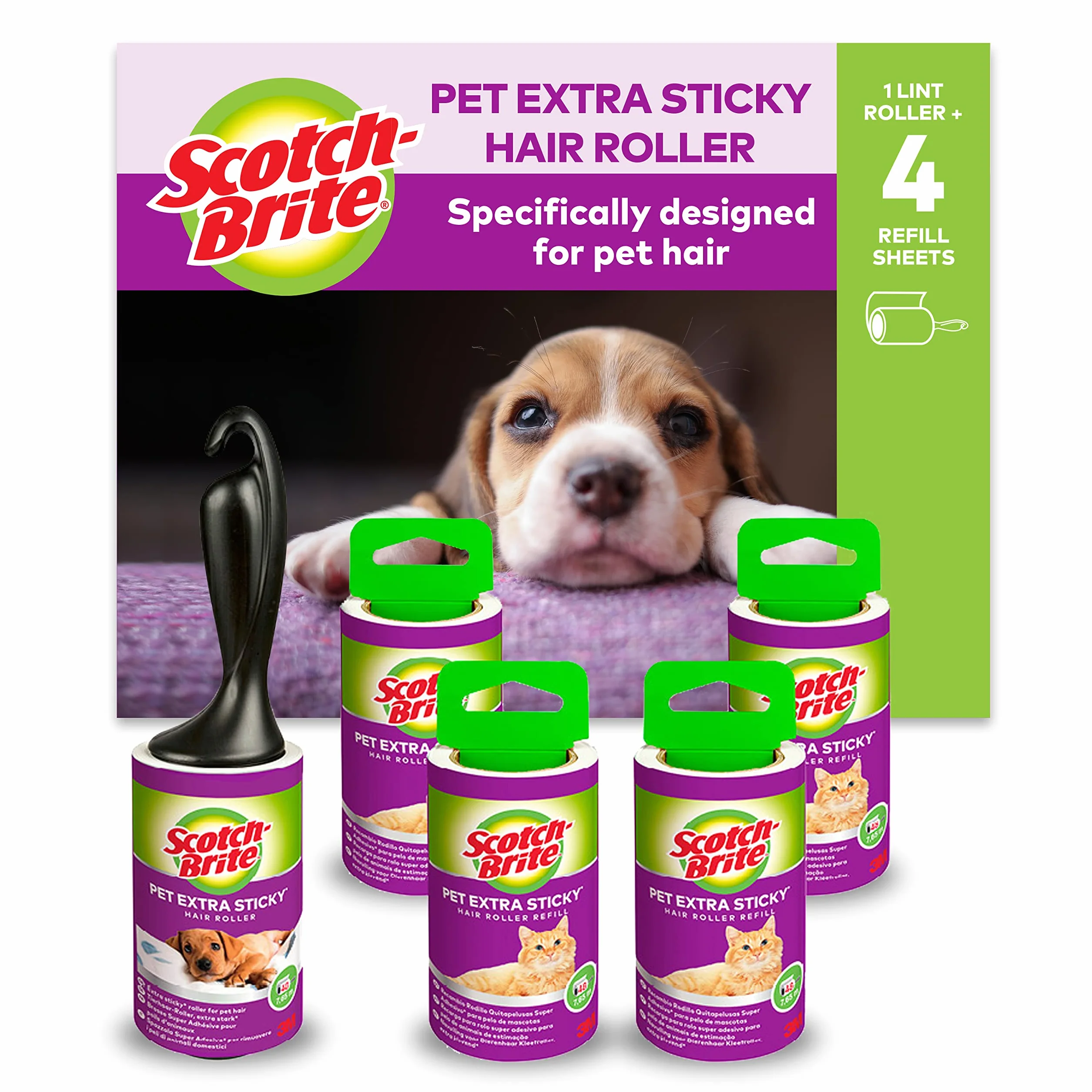 Scotch Brite Pet Extra Sticky 7100241459 Wałek do Sierści, Biały/Czarny, 5 x 48 arkuszy