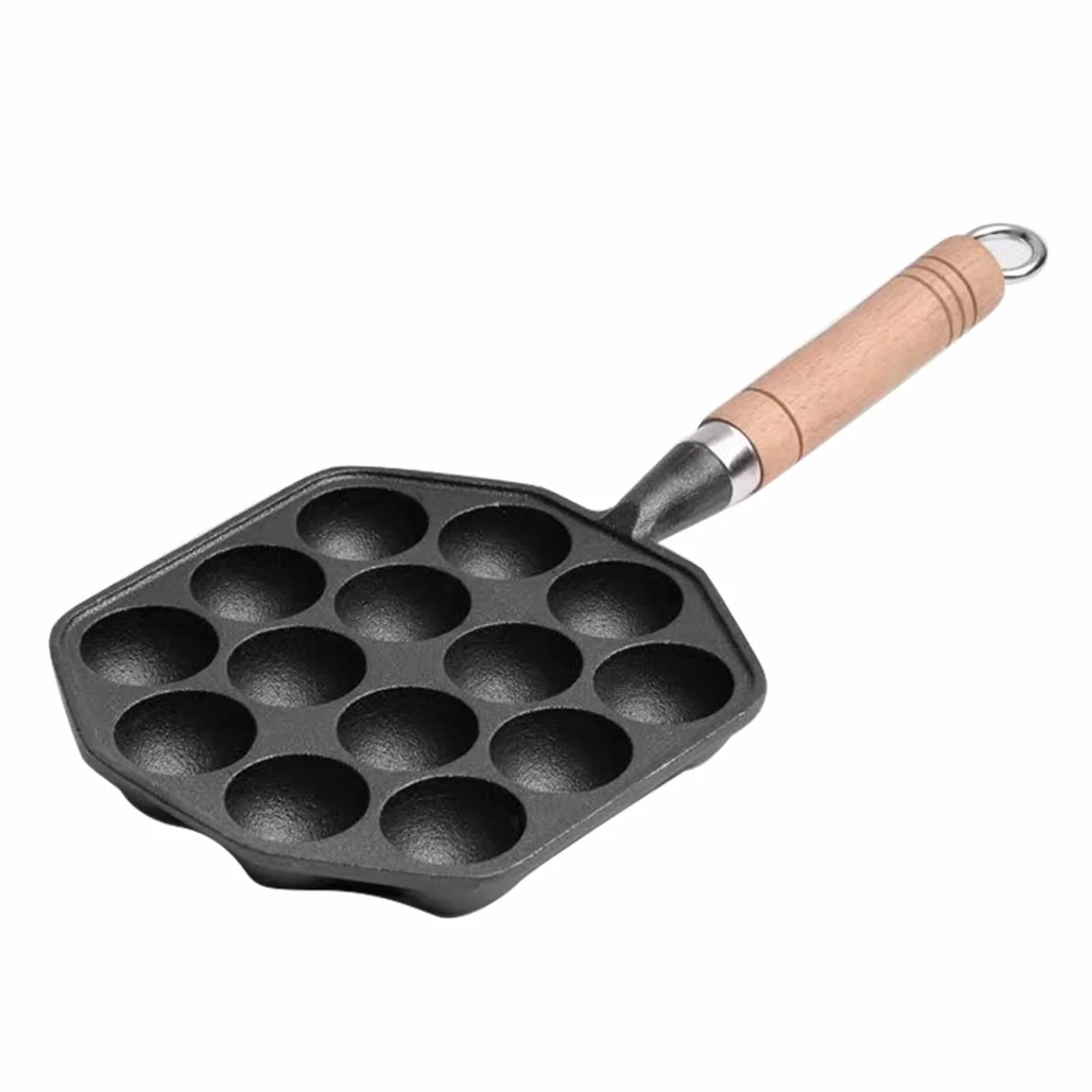 Takoyaki Patelnia z 14 otworami, nieprzywierająca, żeliwna, ośmiornica, kształt kulek do mięsa ze zdejmowanym uchwytem