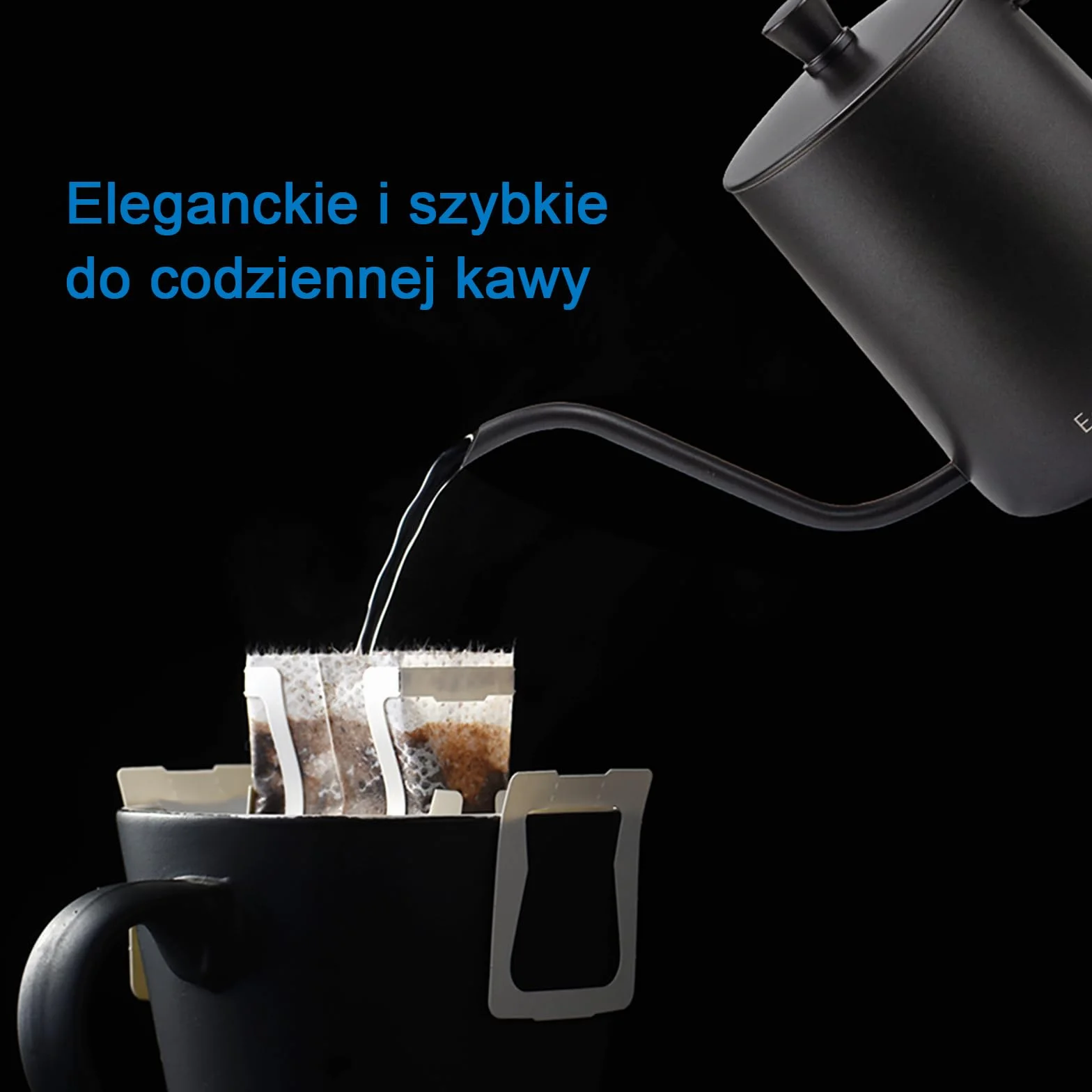 Easyworkz Czajnik przelewowy Dzbanek do kawy ze stali nierdzewnej z gęsią szyją i wąską wylewką 350 ml (czarny)
