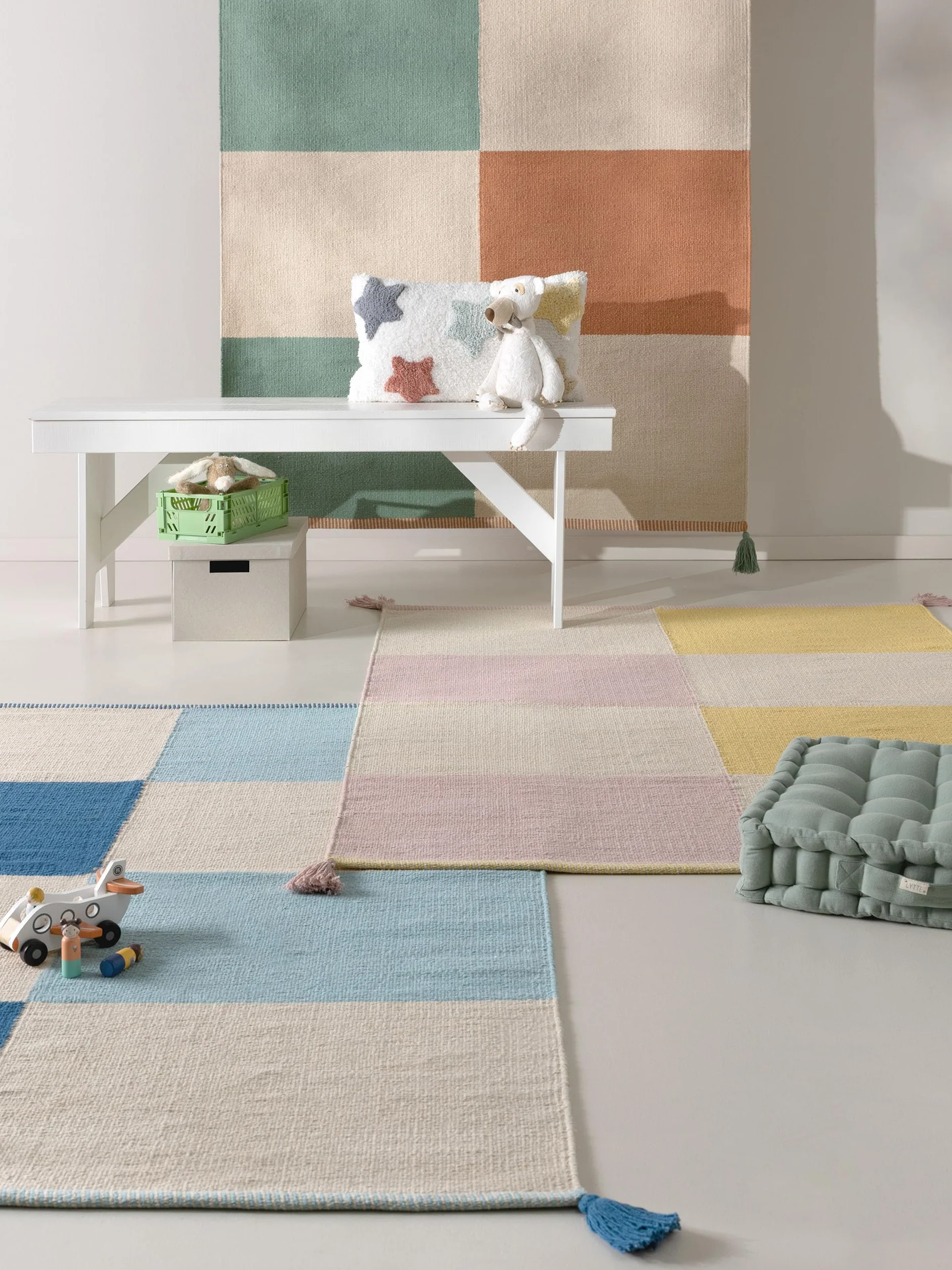 benuta Lytte Dywan dziecięcy Anton – wielokolorowy/zielony, 120 x 170 cm, 100% bawełna, prostokątny, w stylu: motywy dziecięce, Scandi Living – łatwy w pielęgnacji do salonu, sypialni