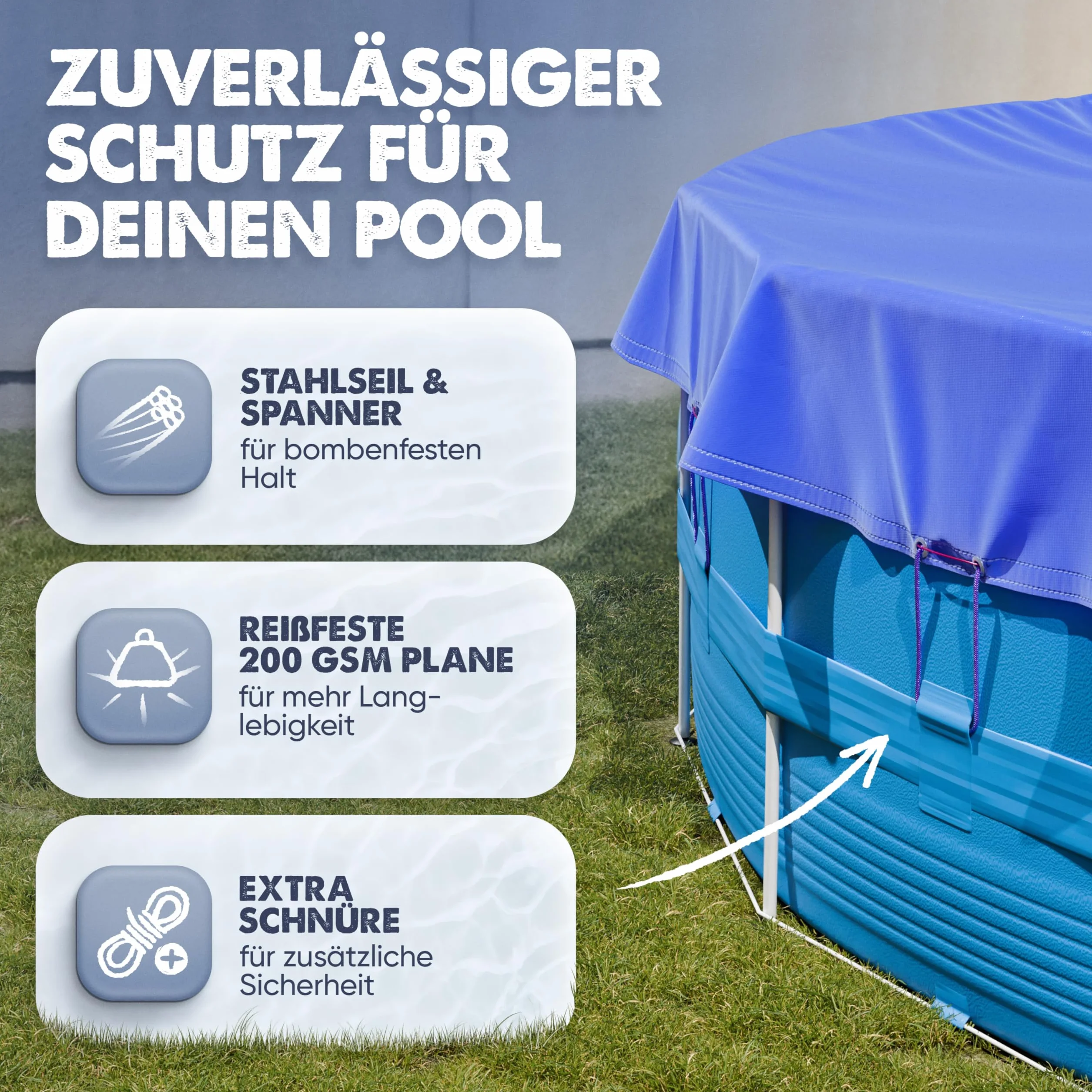 LAINFELD Okrągła osłona basenu, Ø 520 cm, łącznie z materiałem mocującym, plandeka na basen z grubego materiału o gramaturze 200 g/m², pasuje do basenu Intex Bestway