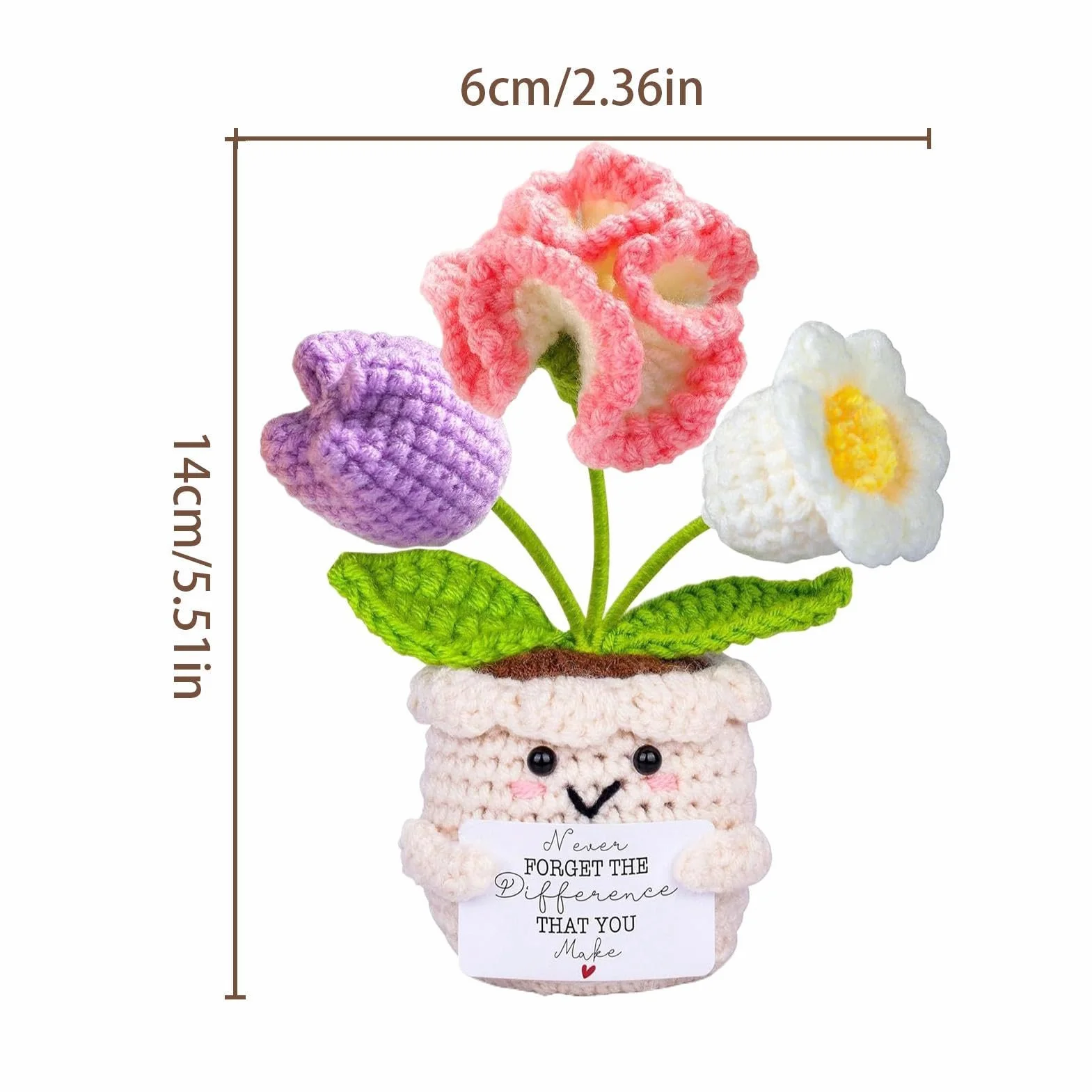 Crochet Bouquet - Handmade Teacher Appreciation for Desk Decor Card | Crochet Flower with Plant Arrangement, Handmade Gift for Women Men Students Coworkers Classroom Office Display