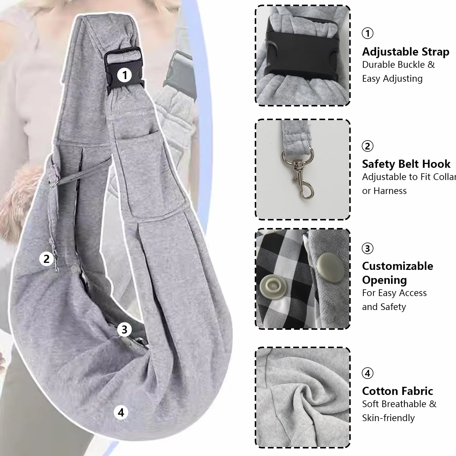 Torba do noszenia psa, mała torba do noszenia psa, regulowana, dwustronna, do 7,5 kg, chusta do noszenia psa, do aktywności na świeżym powietrzu, z psami, na weekendowe wycieczki, spacery