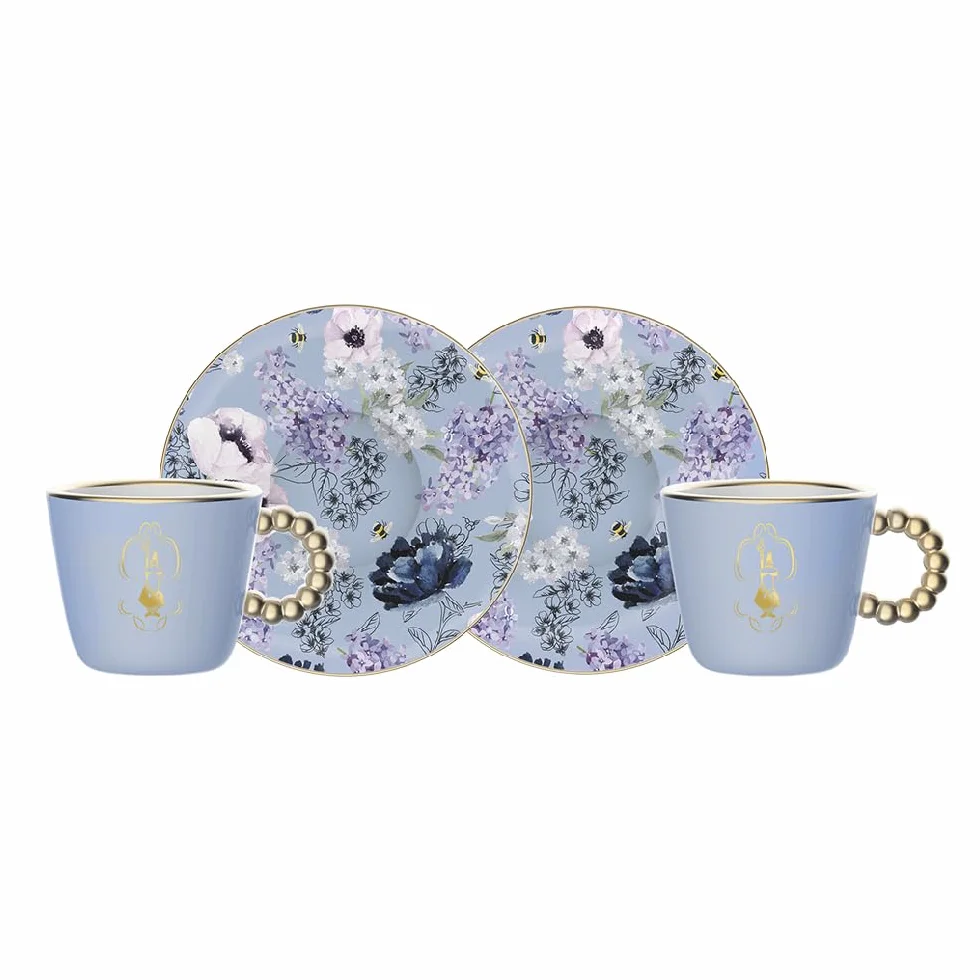 Bialetti Bridgerton Porcelana, zestaw 2 filiżanek i spodków, 80 ml