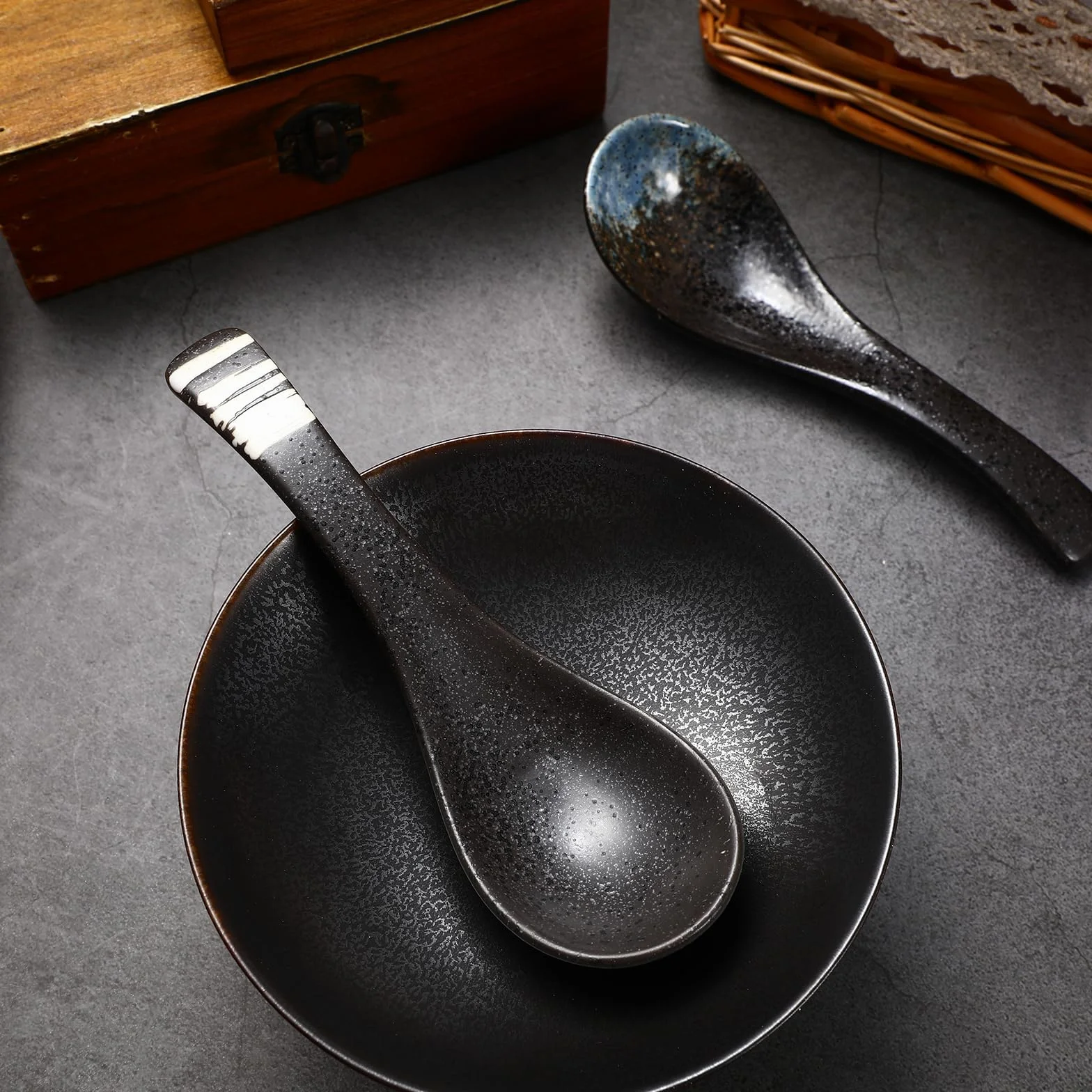UPKOCH 5 szt. japońska łyżka do zupy, zestaw retro do zupy, łyżka ceramiczna, porcja łyżka do chińskiej azjatyckiej rasy makaronu sztućce