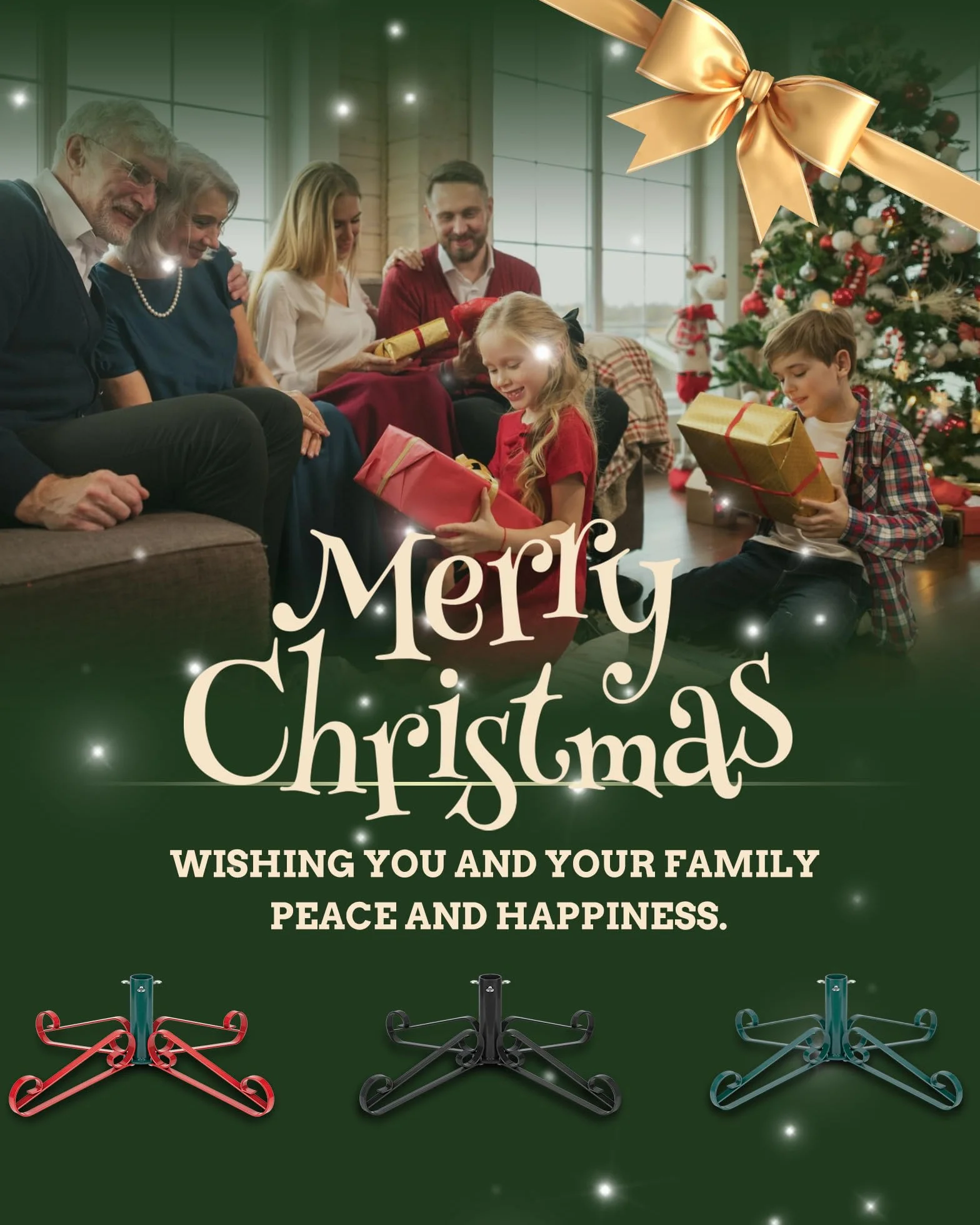 PUDO Stojak na choinkę, stojak na choinkę: Grace Artificial Christmas Tree Stand zielony i czerwony