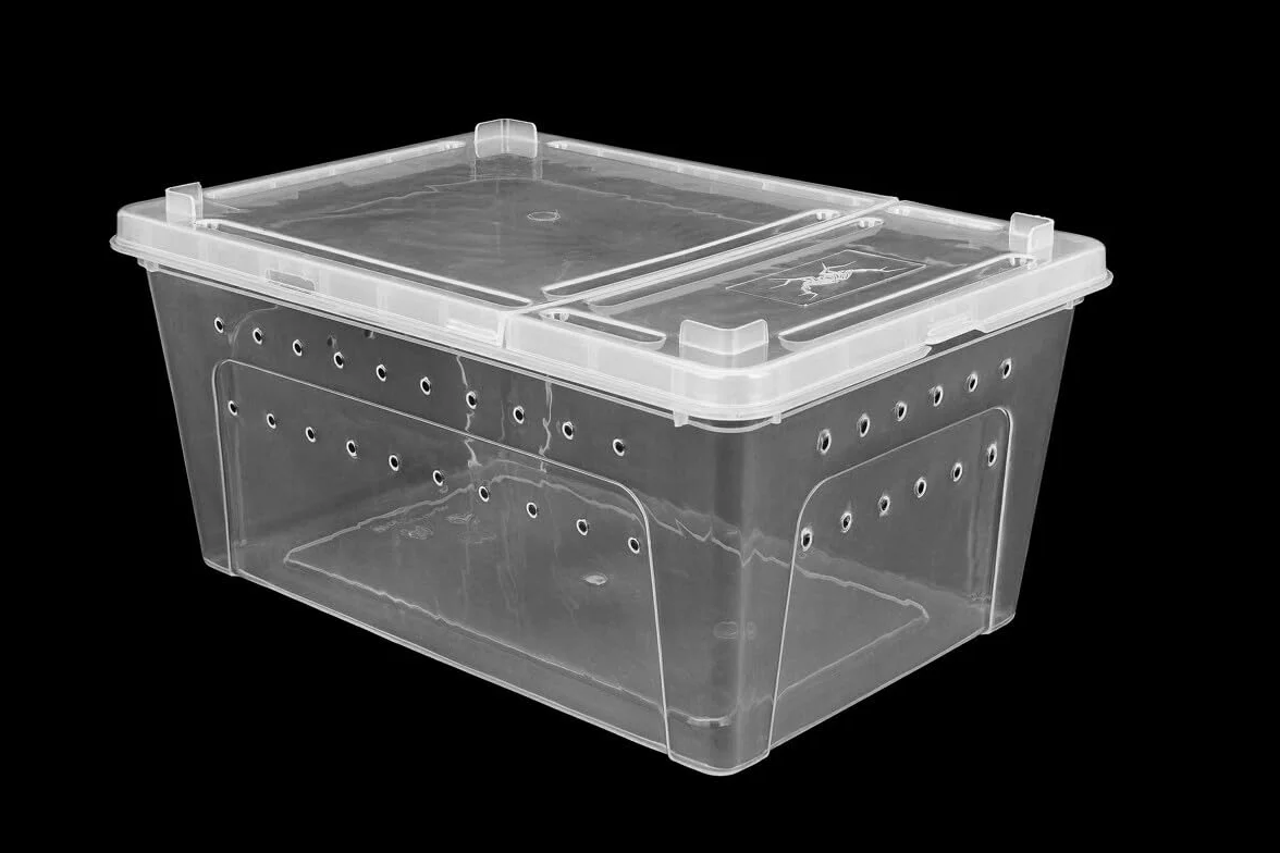 Happet Breeding Box 19×12.5×7.5 cm – pojemnik hodowlany przezroczysty z wentylacją i pokrywą dwustronną | plastikowy transporter i mini terrarium dla gadów, płazów, owadów i pajęczaków