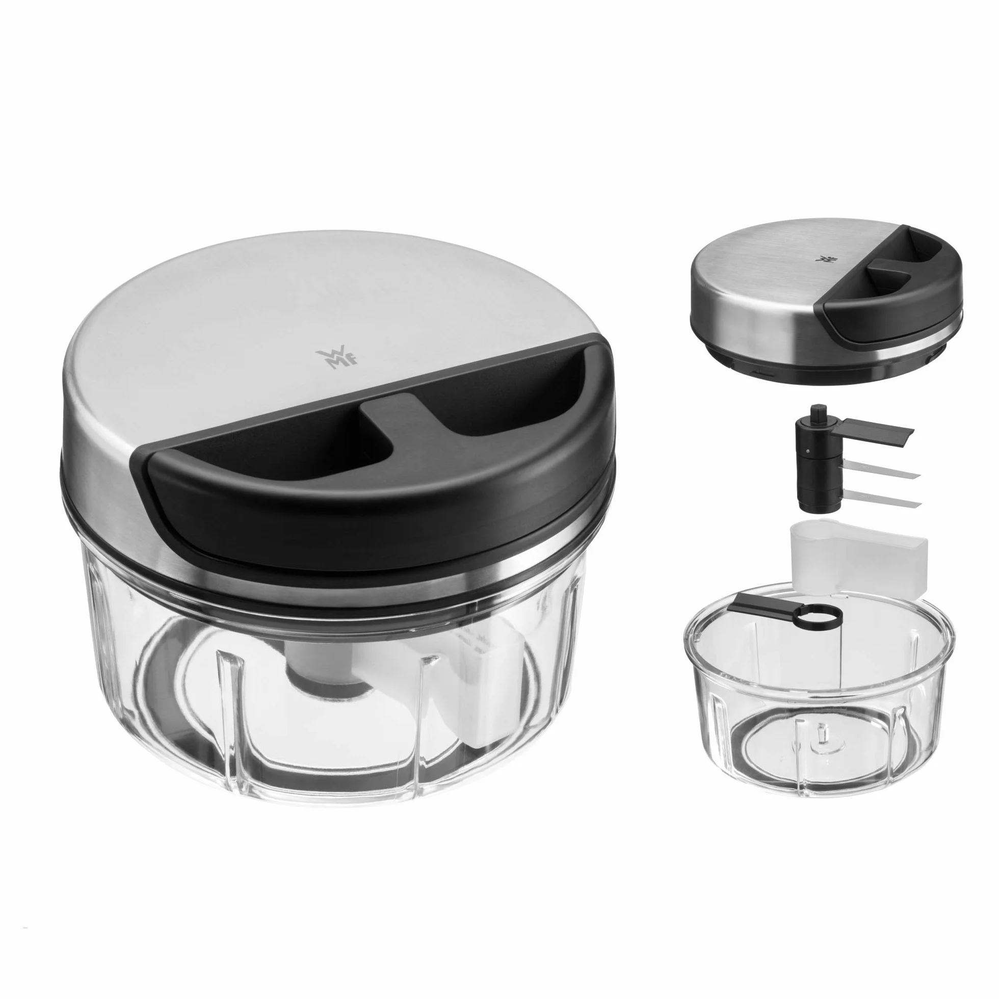 WMF Ręczna krajarka do warzyw z linką, 650 ml, pojemnik do miksowania z tworzywa sztucznego, wielofunkcyjna szatkownica idealna do warzyw, cebuli, czosnku, orzechów, ziół lub owoców