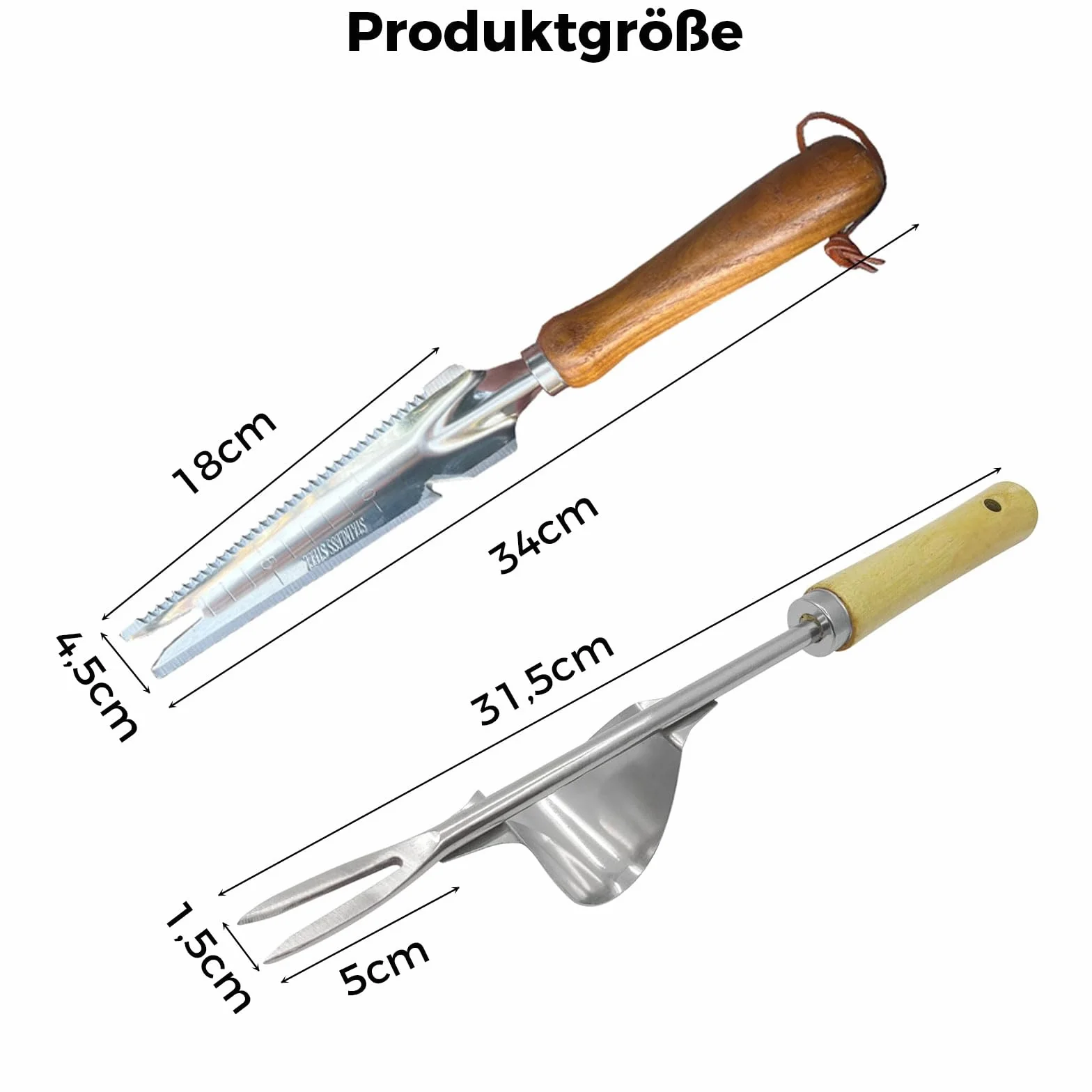 MOGADEE® nożyce do chwastów ze stali nierdzewnej 2 sztuki, z funkcją sadzenia, wielofunkcyjny ręczny chwastownik z drewnianą rączką, urządzenie do usuwania chwastów, do kopania, pielenia