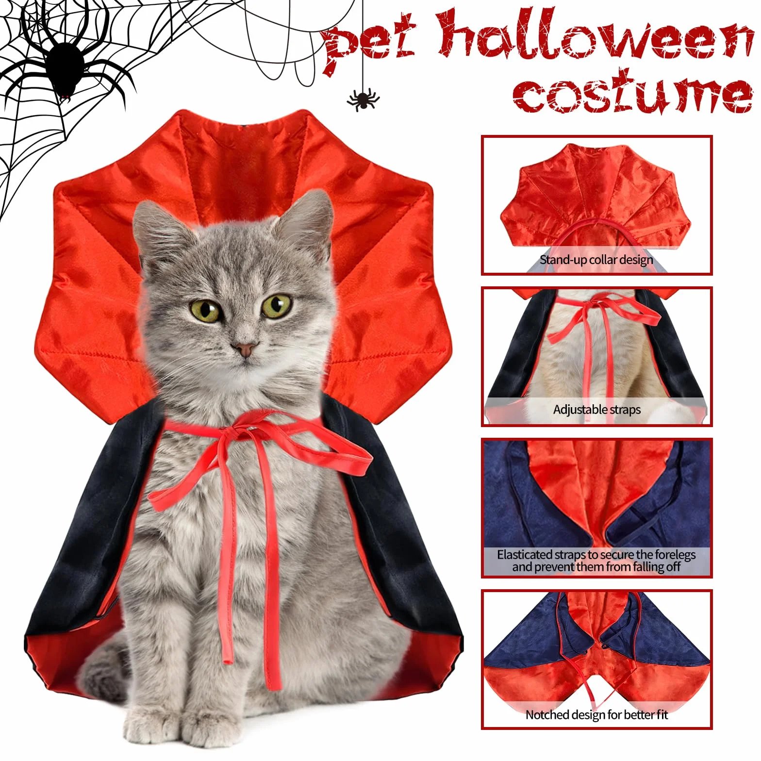 Kostium Wampira dla Psów i Kotów - Halloween, Pelerynę z Akcesoriami