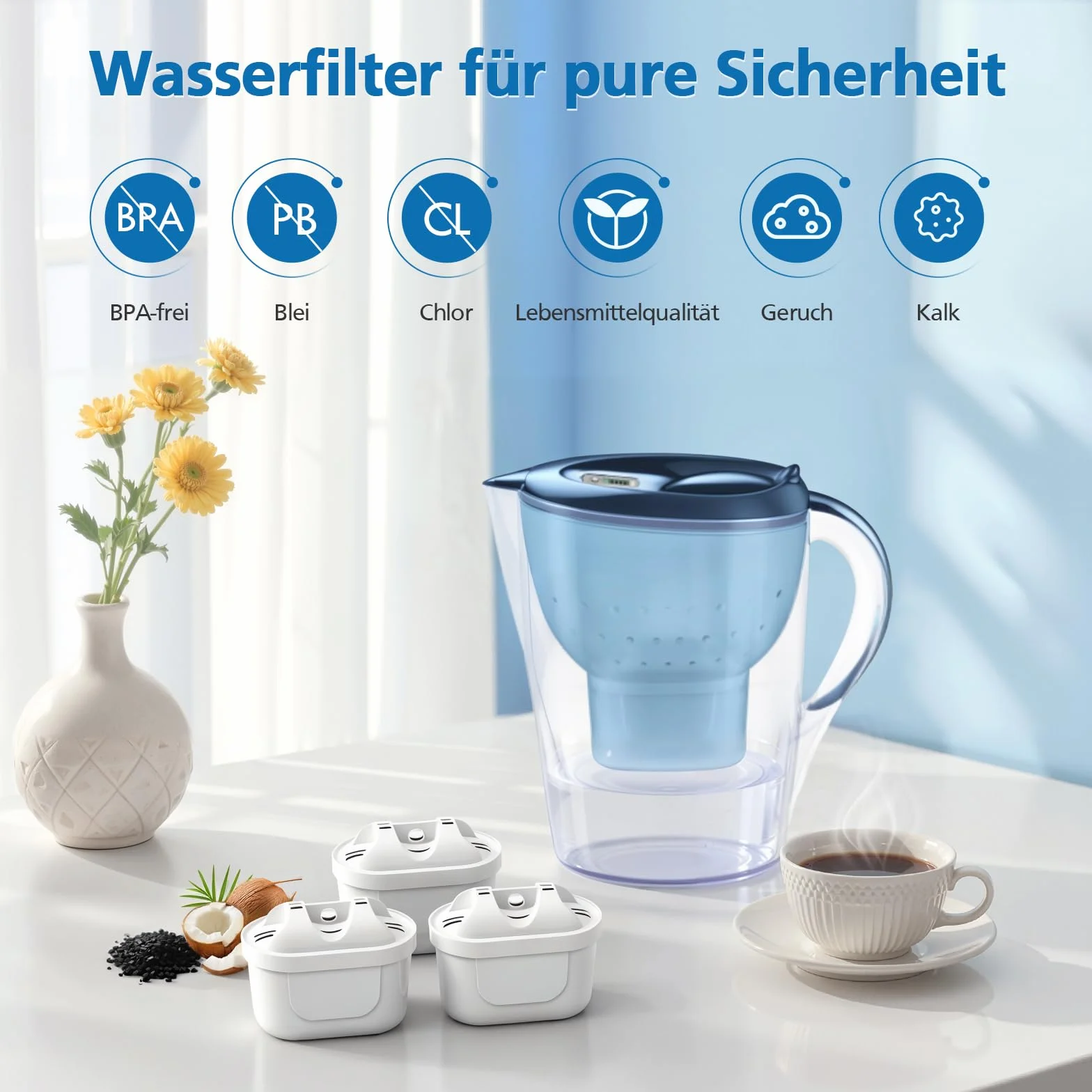 isinlive Zestaw 12 filtrów do wody do wkładów filtrujących do wody Brita Maxtra+, do Style, Mavea Elemaris XL zbiornik na wodę