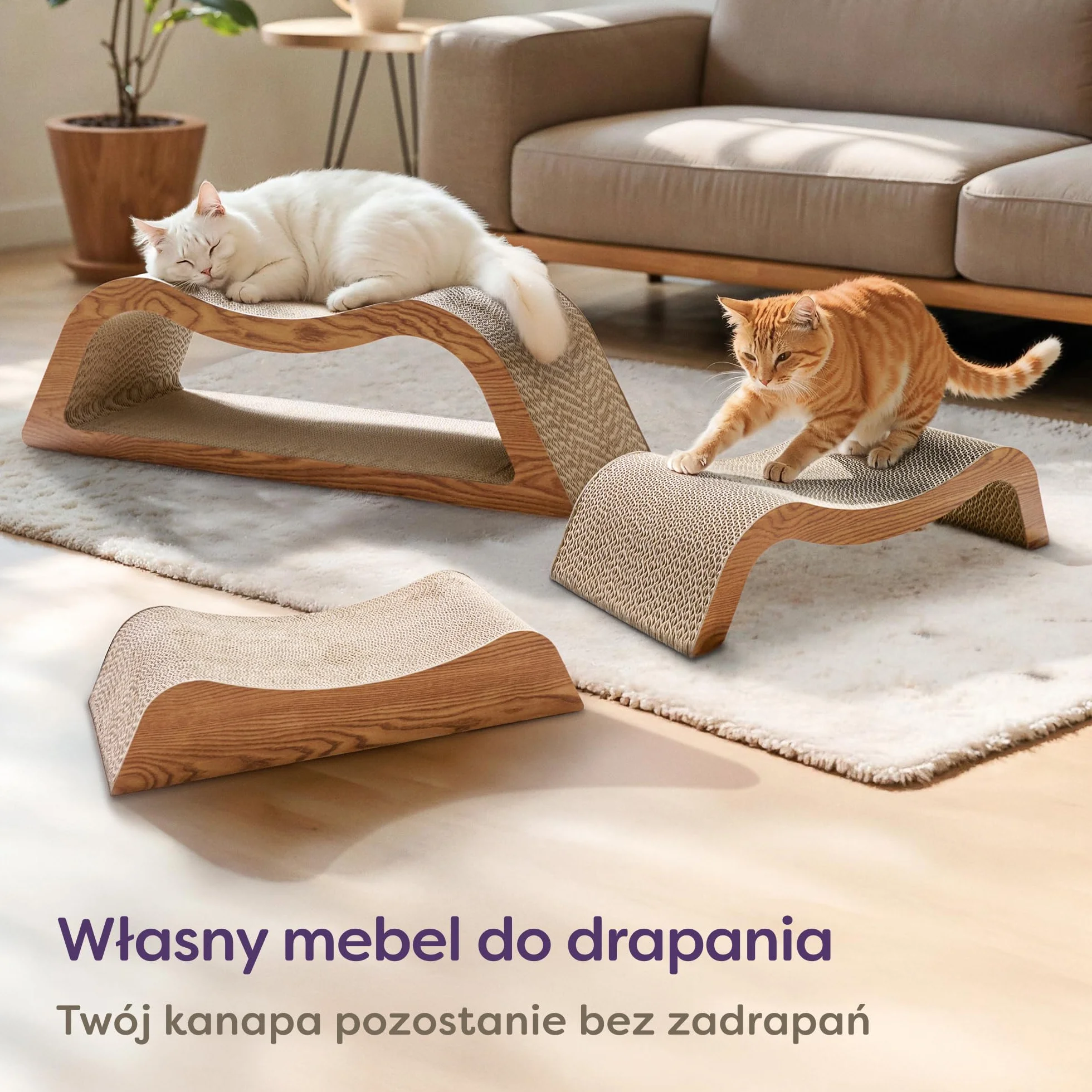 Knupis Drapak dla Kota 3-Częściowy XXL 75 cm – Wytrzymały Karton do Pielęgnacji Pazurów – Do 2 Lat Zabaw – Oszczędza Miejsce – Chroni Kanapy i Meble (Cloud- Brązowy)
