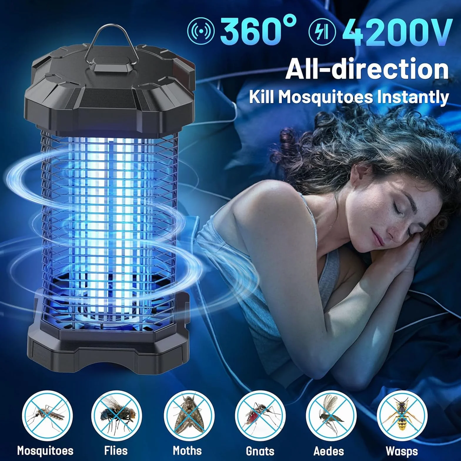 Lampa Przeciwkomarowa 4200V, Elektroniczna Pułapka na Komary, Muchy i Owady, 18W Światło UV do Wnętrz i Na Zewnątrz, Lampa na Moskity