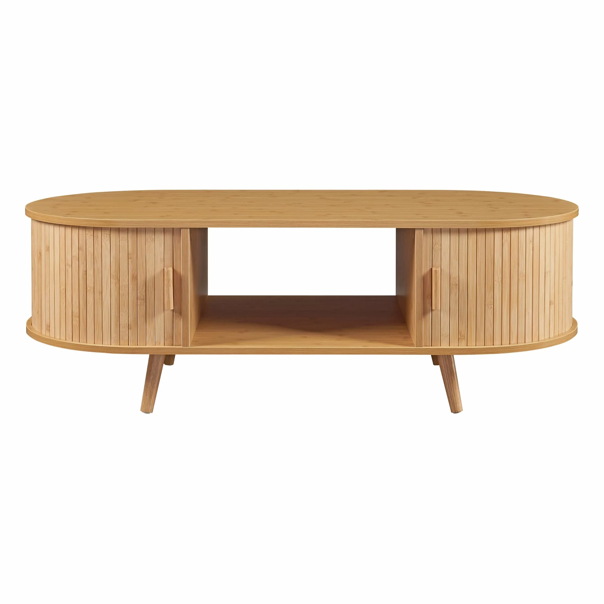 [en.casa] Stolik Kawowy Nordkapp z 2 Drzwiami Przesuwnymi - Bambusowy Stół do Salonu z Miejscem do Przechowywania, Drewniane Nogi, 120 x 55 x 40 cm