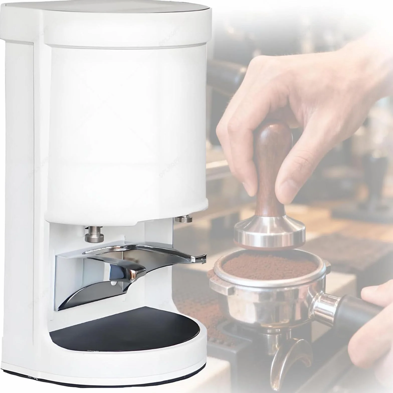 Ubijak do kawy 58MM - Automatyczna elektryczna prasa do kawy ziarnistej do espresso - Ciśnienie 10-30 kg - Regulowany czas ubijania od 1 do 3. Łatwy w czyszczeniu ubijak White