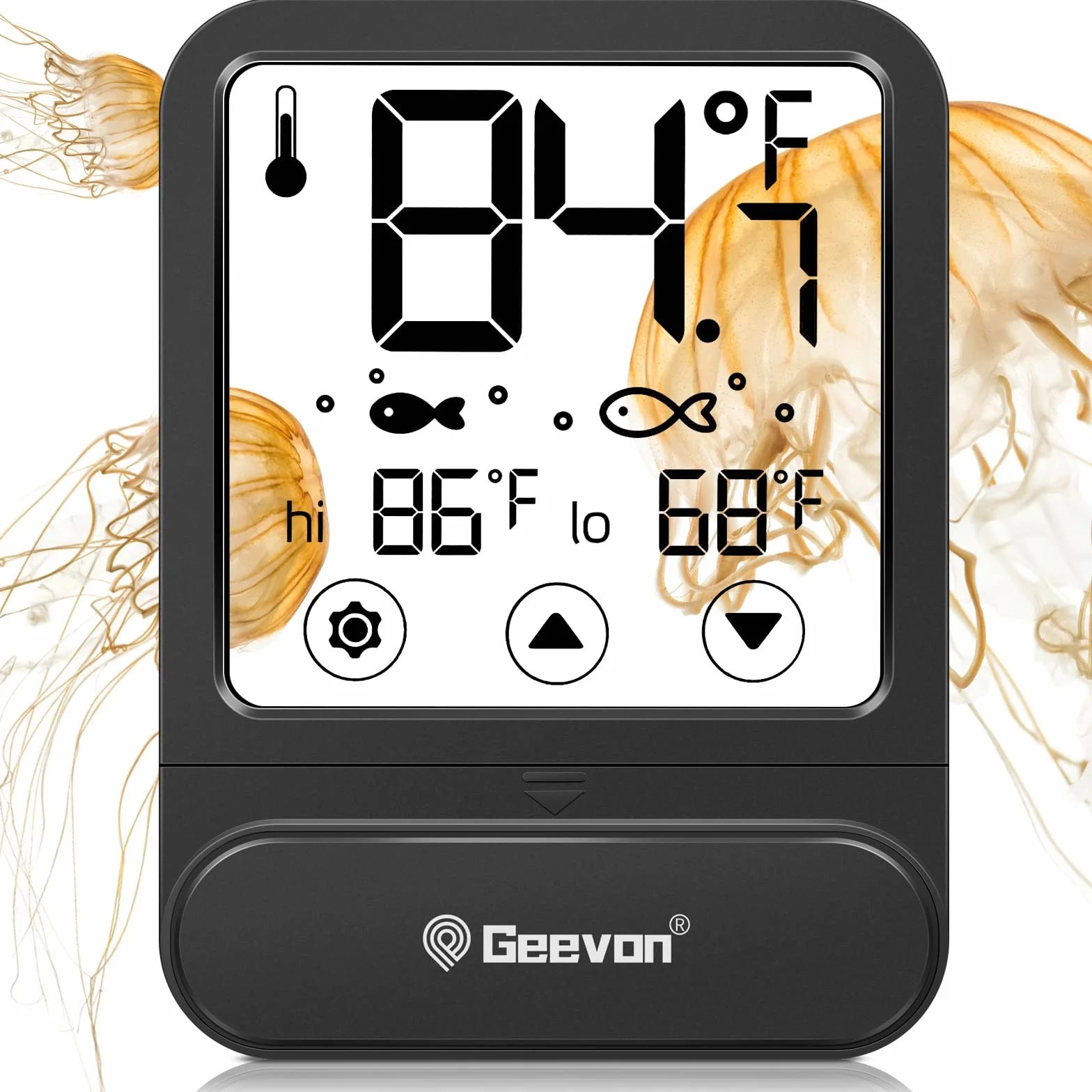 Geevon Cyfrowy termometr do akwarium z alarmem temperatury, duży ekran LCD, przyklejany miernik