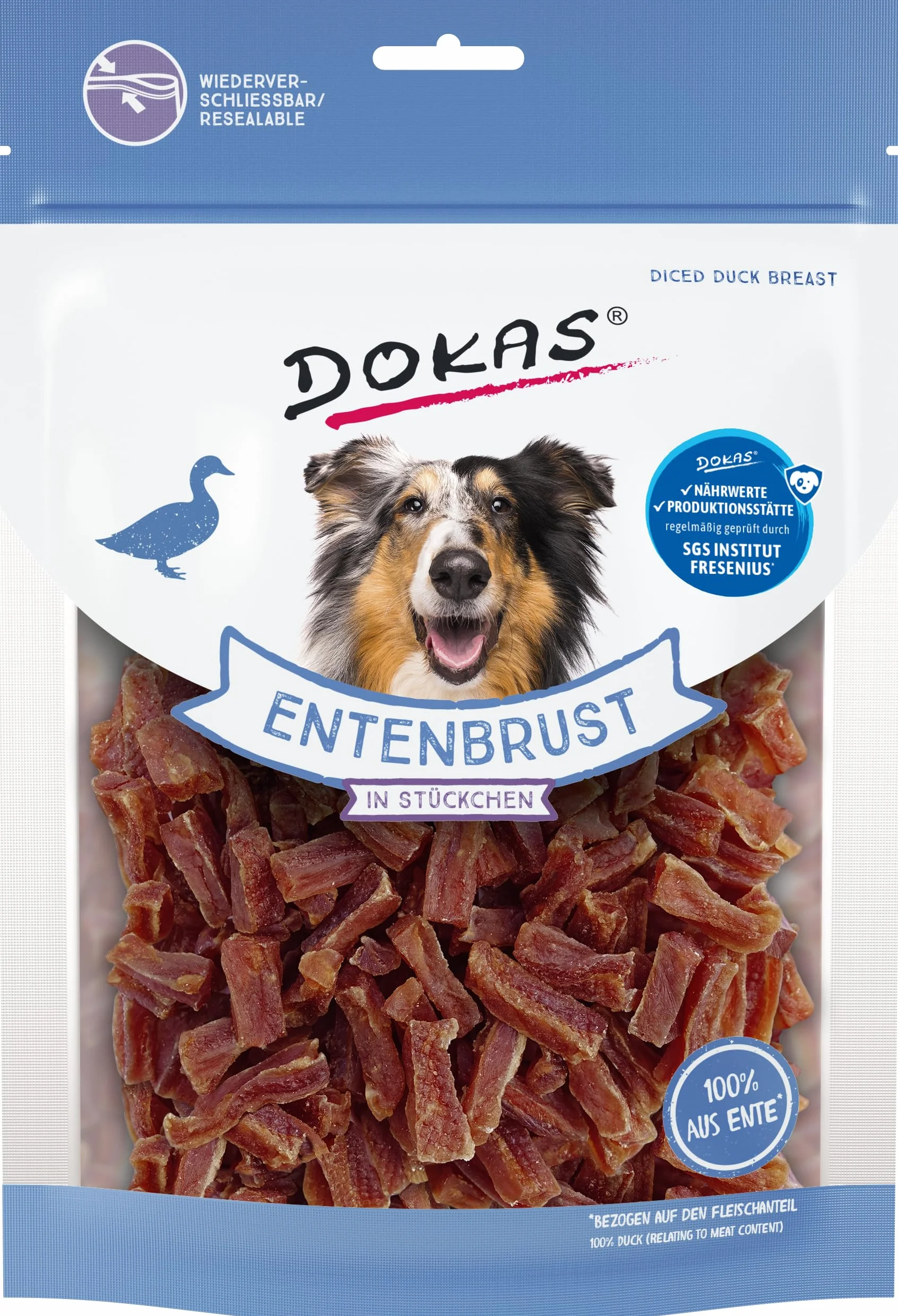 DOKAS Pierś z kaczki w kawałkach – bezglutenowa przekąska premium w praktycznym rozmiarze dla psów – idealna do treningu – 1 x 200 g