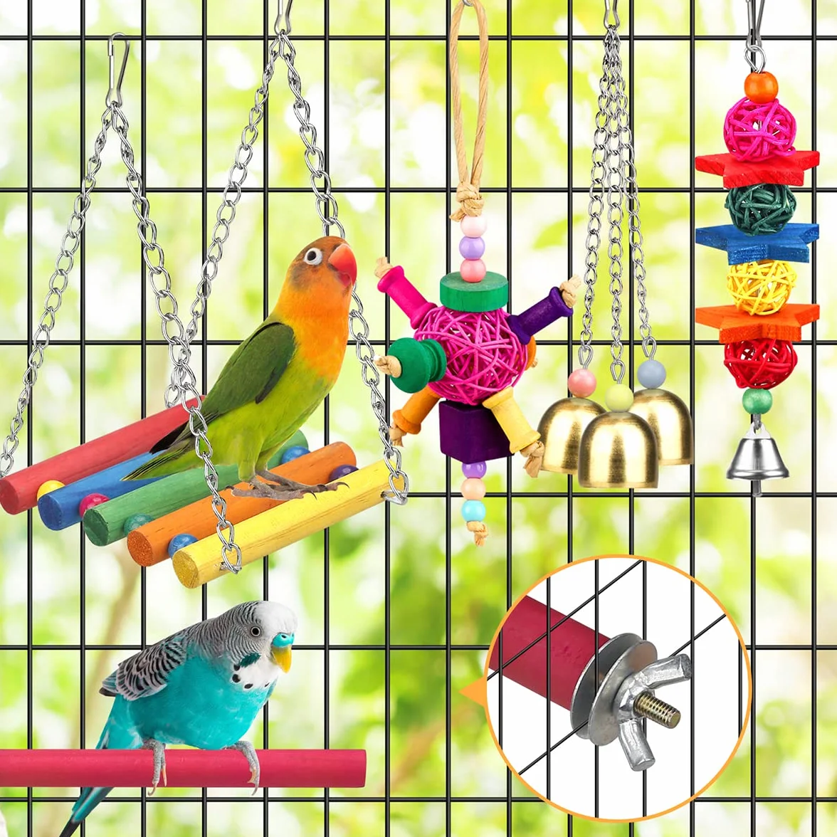 Akcesoria dla ptaków Zabawki dla Conures z kolorową drabiną Hamak Stojak na okonie Wiszący dzwonek Papuga Cockatiel Lovebirds