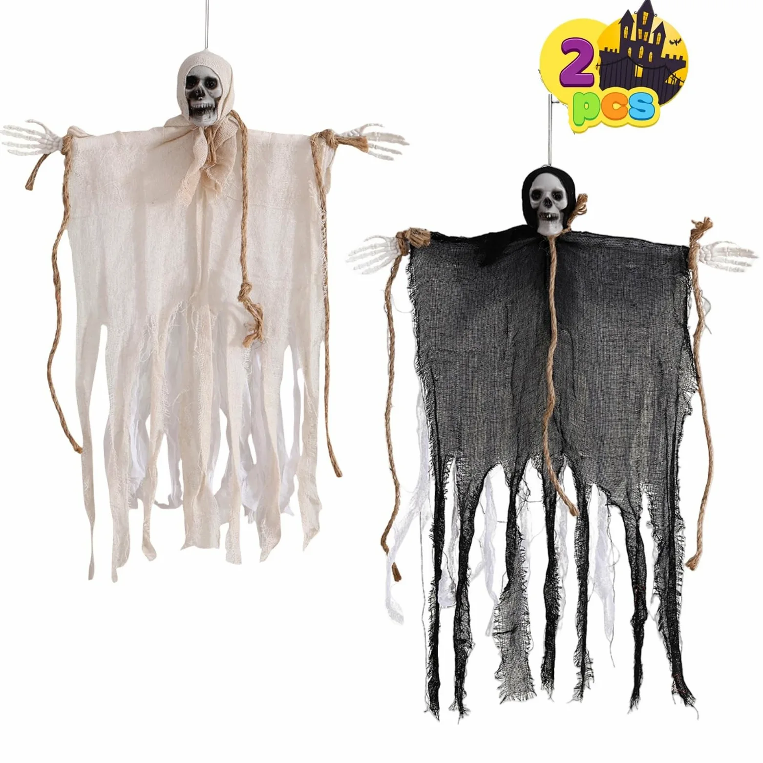 Dekoracje na Halloween: Szkielety i Duchy Wiszące, Horrorowe Żniwiarze z Peleryną Latającą, Ogród i Imprezy Halloween