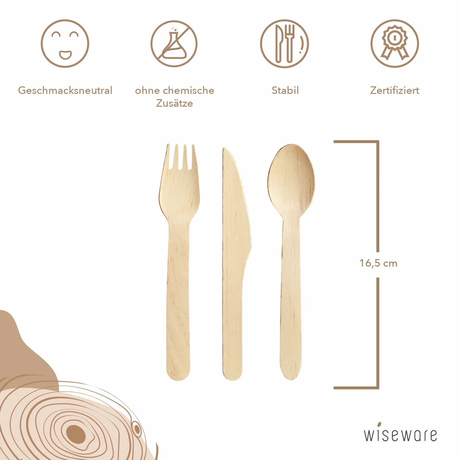 wiseware noże jednorazowe z drewna brzozowego – 100 sztuk noży jednorazowych – biodegradowalne sztućce jednorazowe – naturalne, stabilne, przyjazne dla środowiska – opakowanie bez plastiku