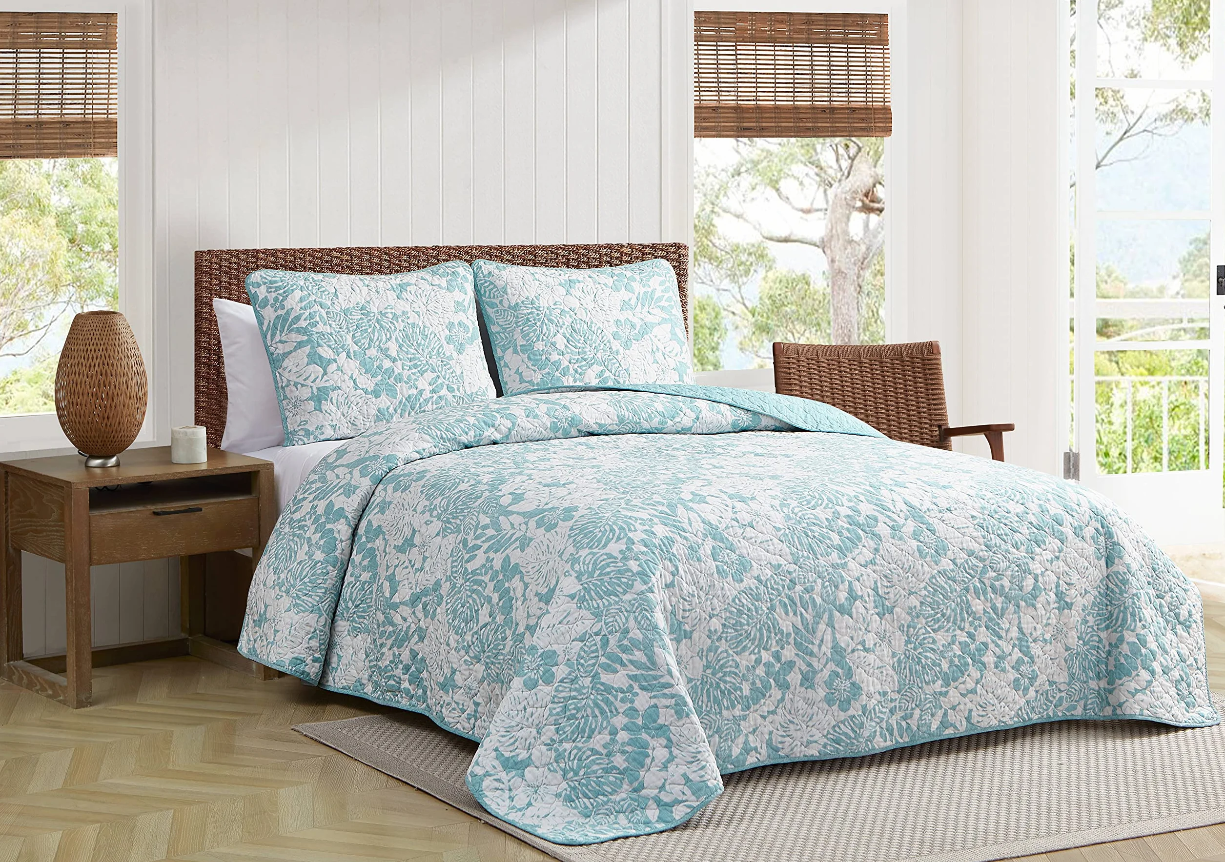 Tommy Bahama | Zestaw kołdry-100, lekki i oddychający, wstępnie sprany dla dodatkowego komfortu, bawełna, Aqua, Twin