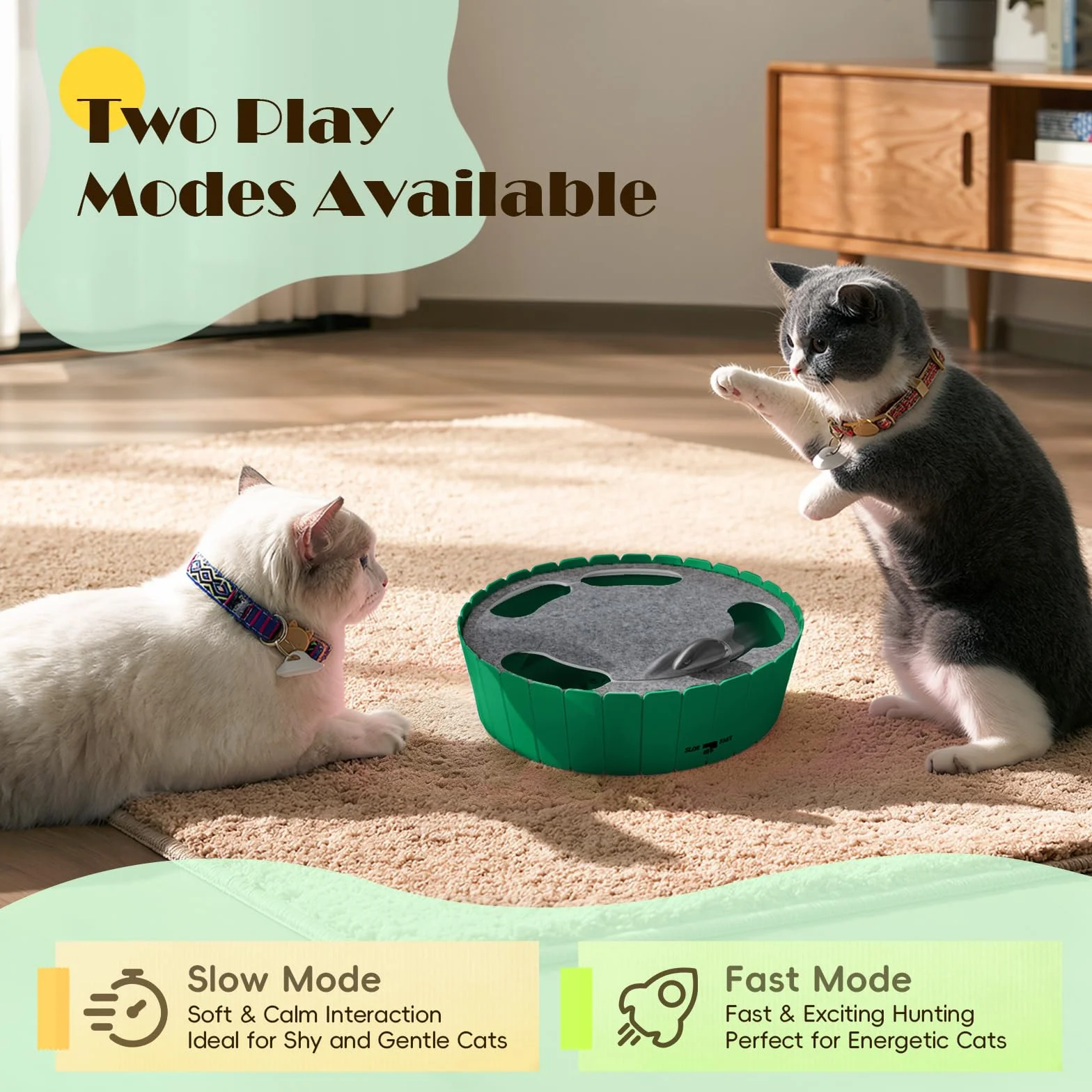 Pawaboo Interactive Cat Toy Running Mouse Electronic Motion Automatic Teaser Indoor Cats Green