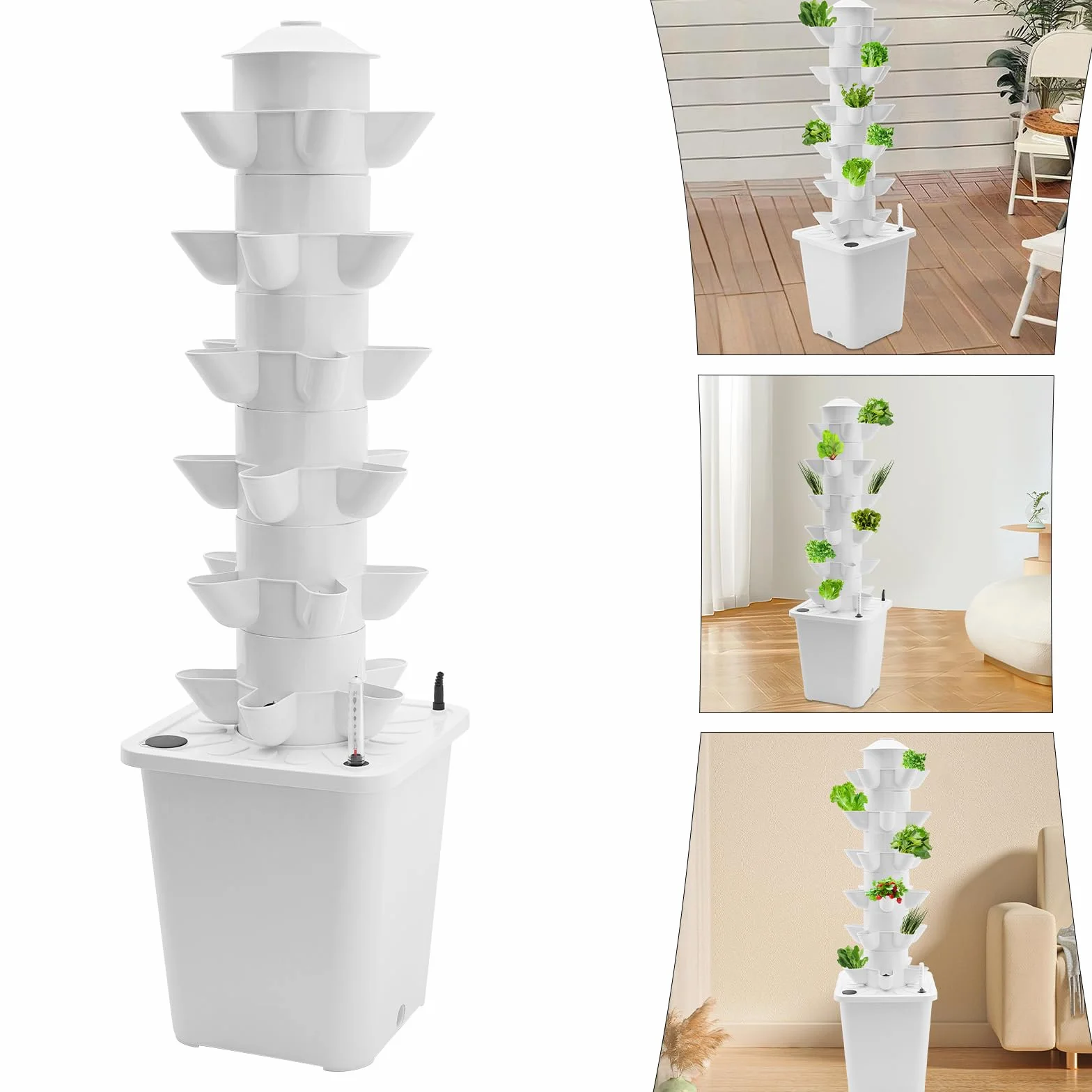 Hydroponics pionowy zestaw do uprawy roślin, zestaw do uprawy roślin pionowych z sześcioma warstwami i 30 otworami do uprawy warzyw liściastych w ogrodzie, na balkonie lub tarasie na dachu