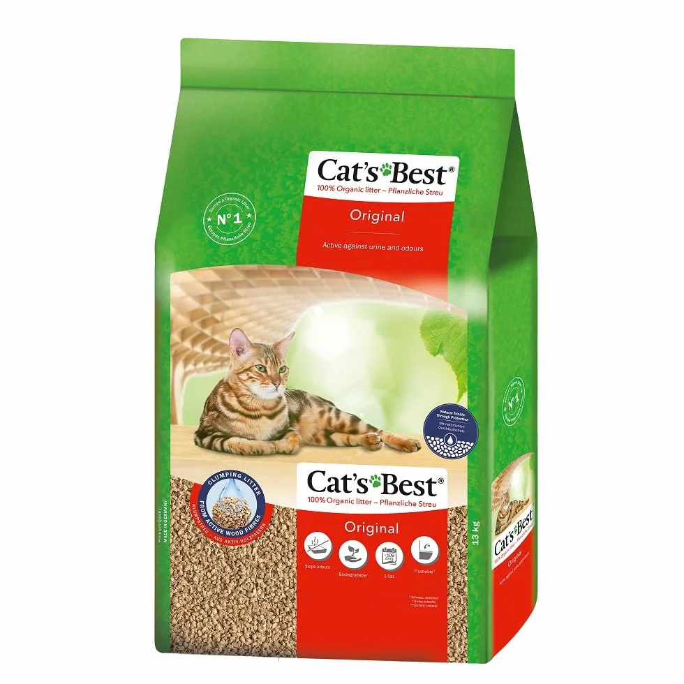 Cat's Best Original, w 100% roślinny żwirek dla kota zbrylający o maksymalnej chłonności - naturalnie aktywnie zwalczający nieprzyjemne zapachy, 17,2 kg/40 l