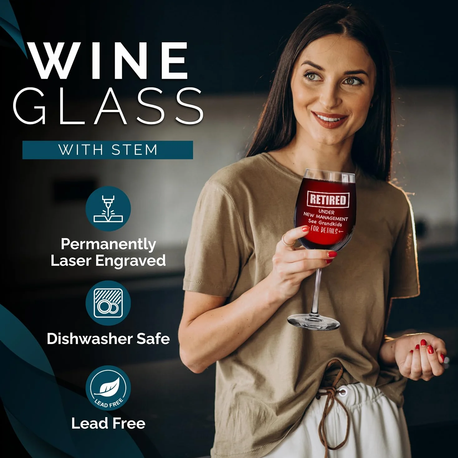 Shop4Ever Retired Under New Management See Grandkids For Details Grawerowany kieliszek do wina Zabawny prezent na emeryturę dla babci dziadka (473 ml)