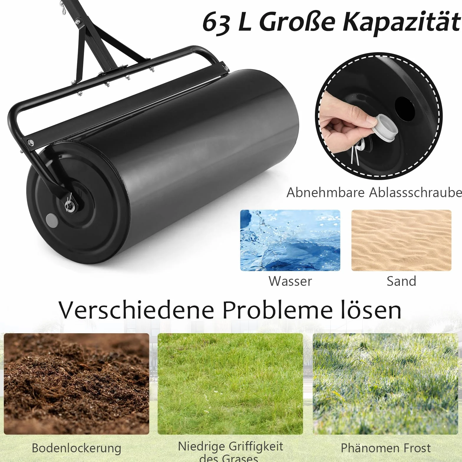 GOPLUS Ręczny wałek wypełniany wodą i piaskiem do trawienia trawników, ogrodów i parków (czarny)