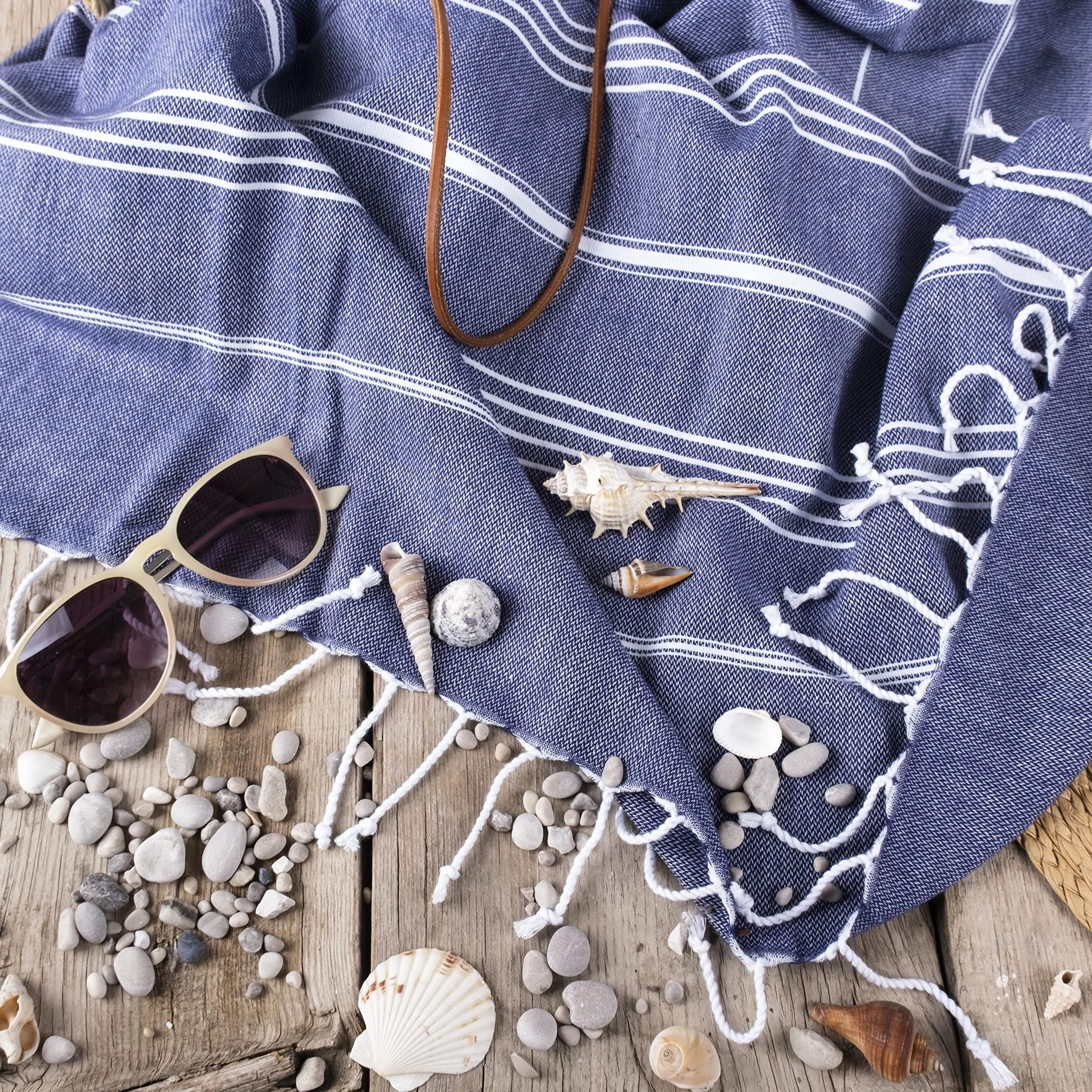 LAYNENBURG Ręcznik premium z ręcznie wiązanymi frędzlami, do łaźni tureckiej, sauny, plażowy, 100% bawełna, Oeko-Tex 100, podróżny, rozmiar XXL, 100 x 200 cm, 2 szt., pestemal, granatowy