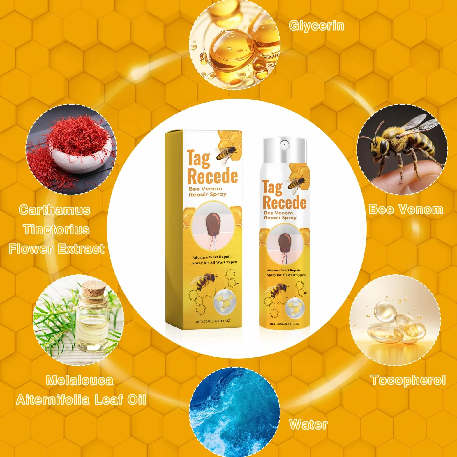Tag Recede Bee Venom Spray, 2 sztuki jadu pszczelego w sprayu, 20 ml, do wszystkich rodzajów skóry