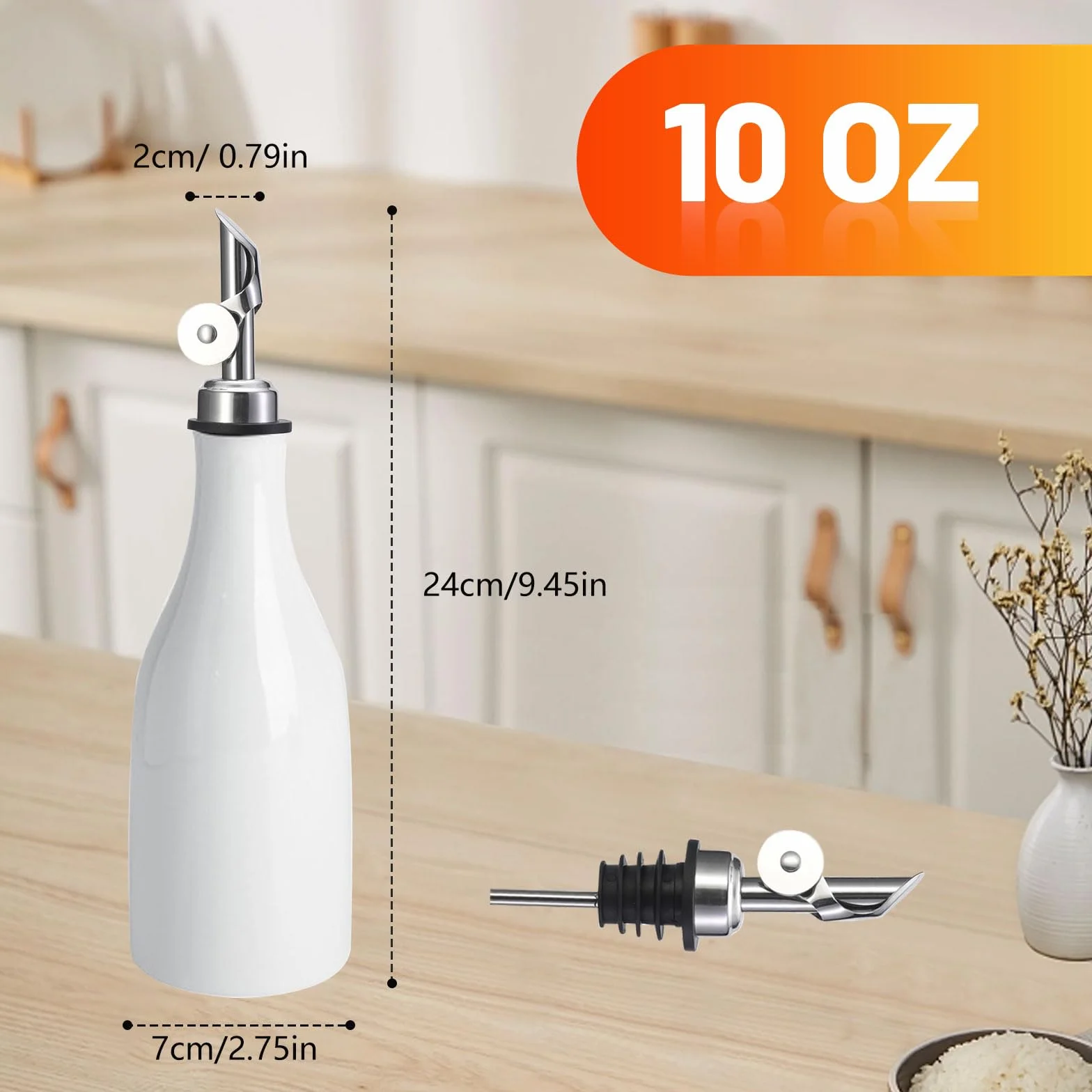 300 ml ceramiczna butelka na oliwę z oliwek, dozownik oliwy z oliwek, butelka na olej i ocet, zestaw z etykietką, lejek do przechowywania oleju, octu (biała)