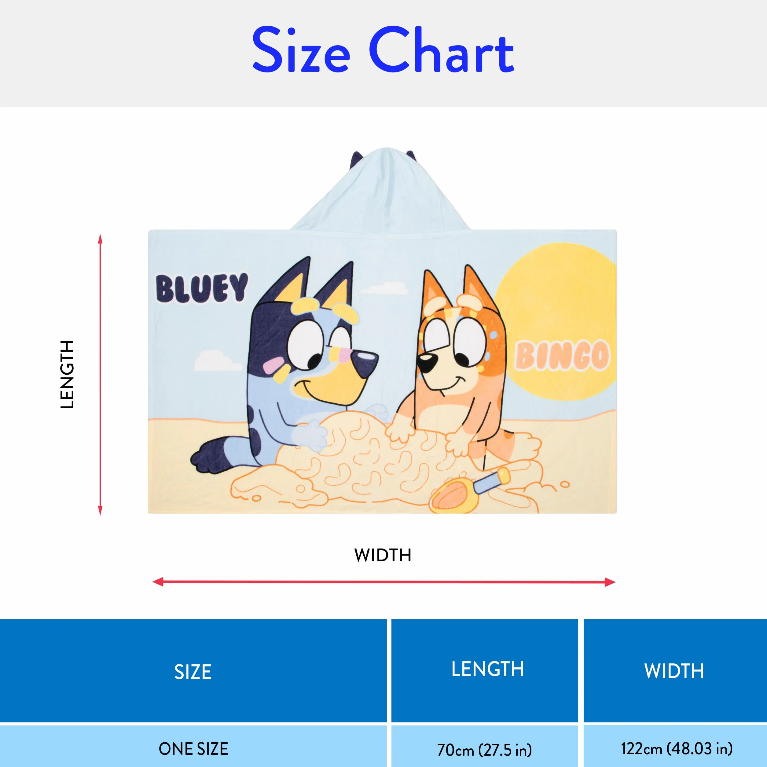 Bluey Ręcznik Plażowy Chłopców, Ręcznik Z Kapturem Z Uszami 3D, Ręcznik Kąpielowy Noszenia Na Basen, Niebieski One Size