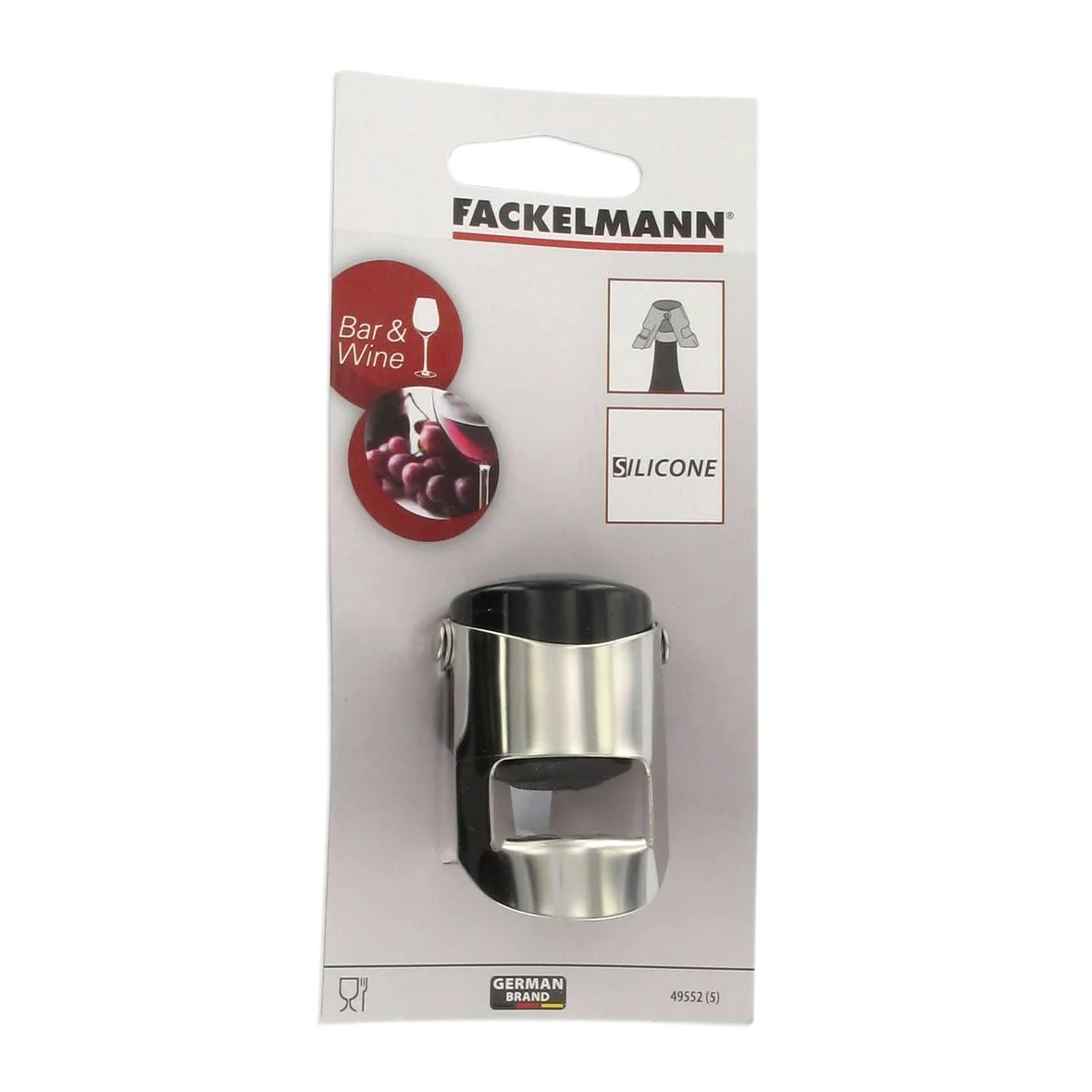 Fackelmann 49552 korek do butelek szampana, korek do butelek, stal nierdzewna, silikon, 5,5 x 4 cm