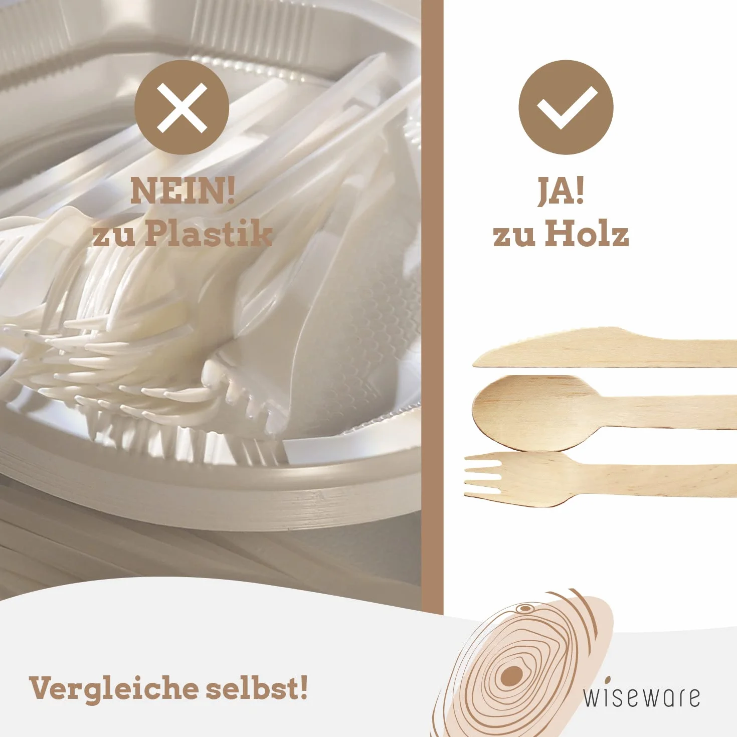wiseware noże jednorazowe z drewna brzozowego – 100 sztuk noży jednorazowych – biodegradowalne sztućce jednorazowe – naturalne, stabilne, przyjazne dla środowiska – opakowanie bez plastiku