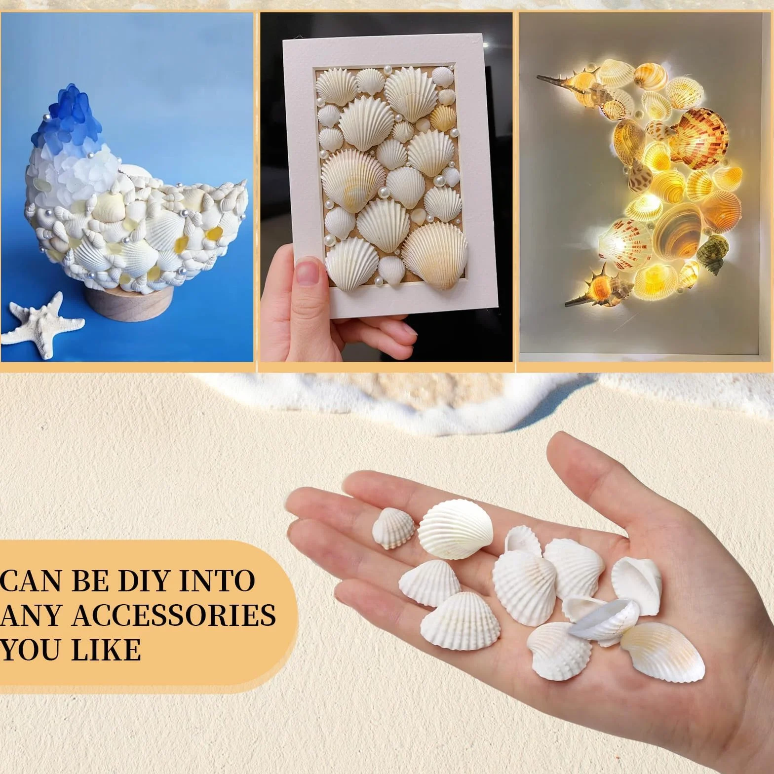 Białe muszle do majsterkowania, 280g, 20-35 mm, krążki muszli, wypełnianie wazonów, muszle, białe, nadają się na imprezy plażowe, dekoracje ślubne, akwaria i do produkcji biżuterii