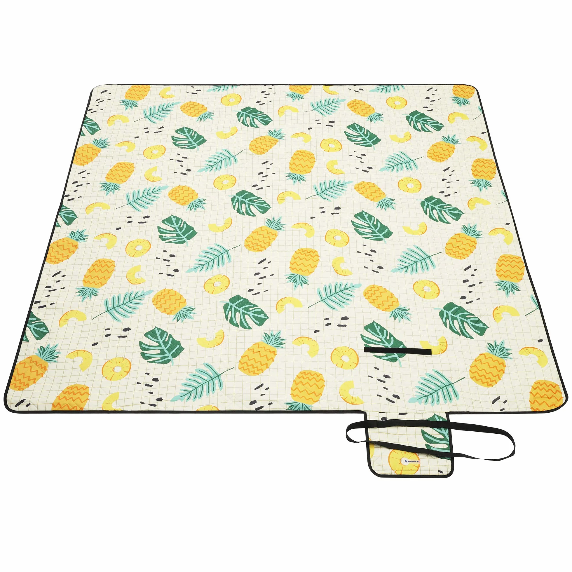 SONGMICS Couverture de Pique-Nique, 200 x 200 cm, Tapis de Plage, Grand, pour Camping, Parc, Cour, extérieur, Surface imperméable, Lavable en Machine, Pliable, Motif Ananas GCM087Y01