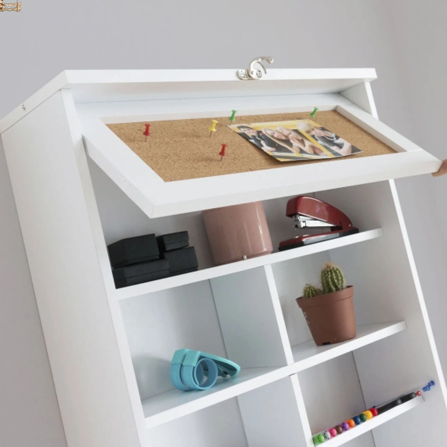 BricoLoco.com Składane biurko Ściana Stół Studio lub Pomocniczy Składany Kuchnia lub Jadalnia System Podnoszony Biurko Wiszące Drewniane Półki Organizator, Tablica Łupek i Cork.