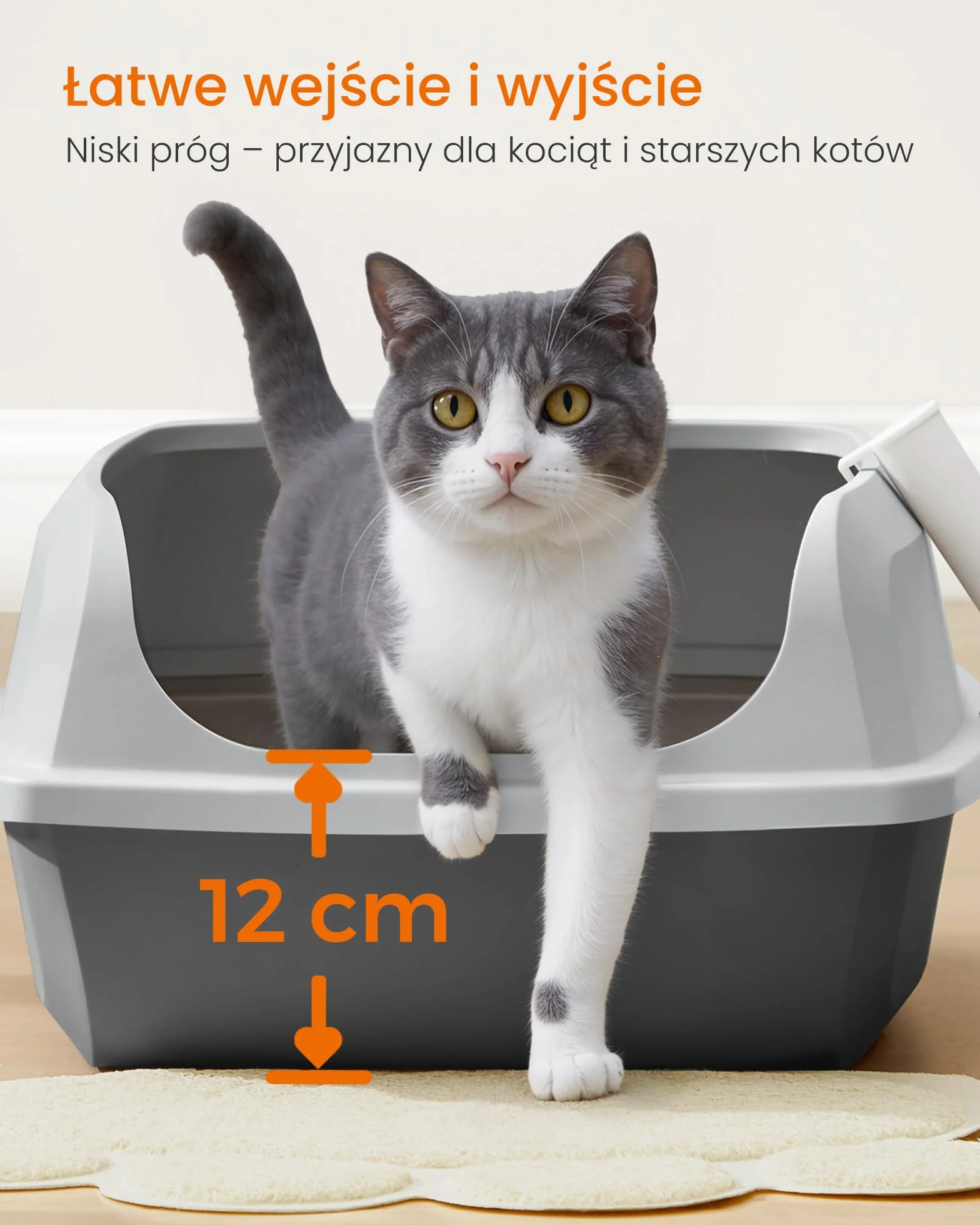 Feandrea Kuweta dla kota XL z wysokimi bokami otwarta góra szary łupkowy