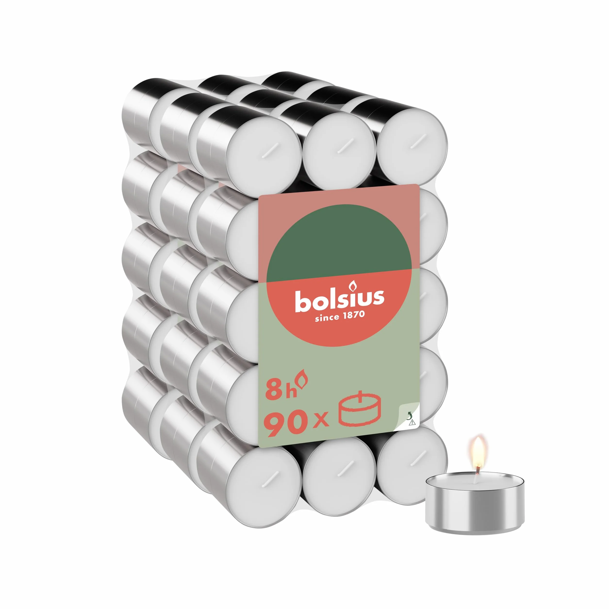 Bolsius - Duże opakowanie podgrzewaczy - 90 szt. - 8 godzin palenia - białe - długość czasu palenia - dekoracyjne świece domowe - bez oleju palmowego - czyste spalanie
