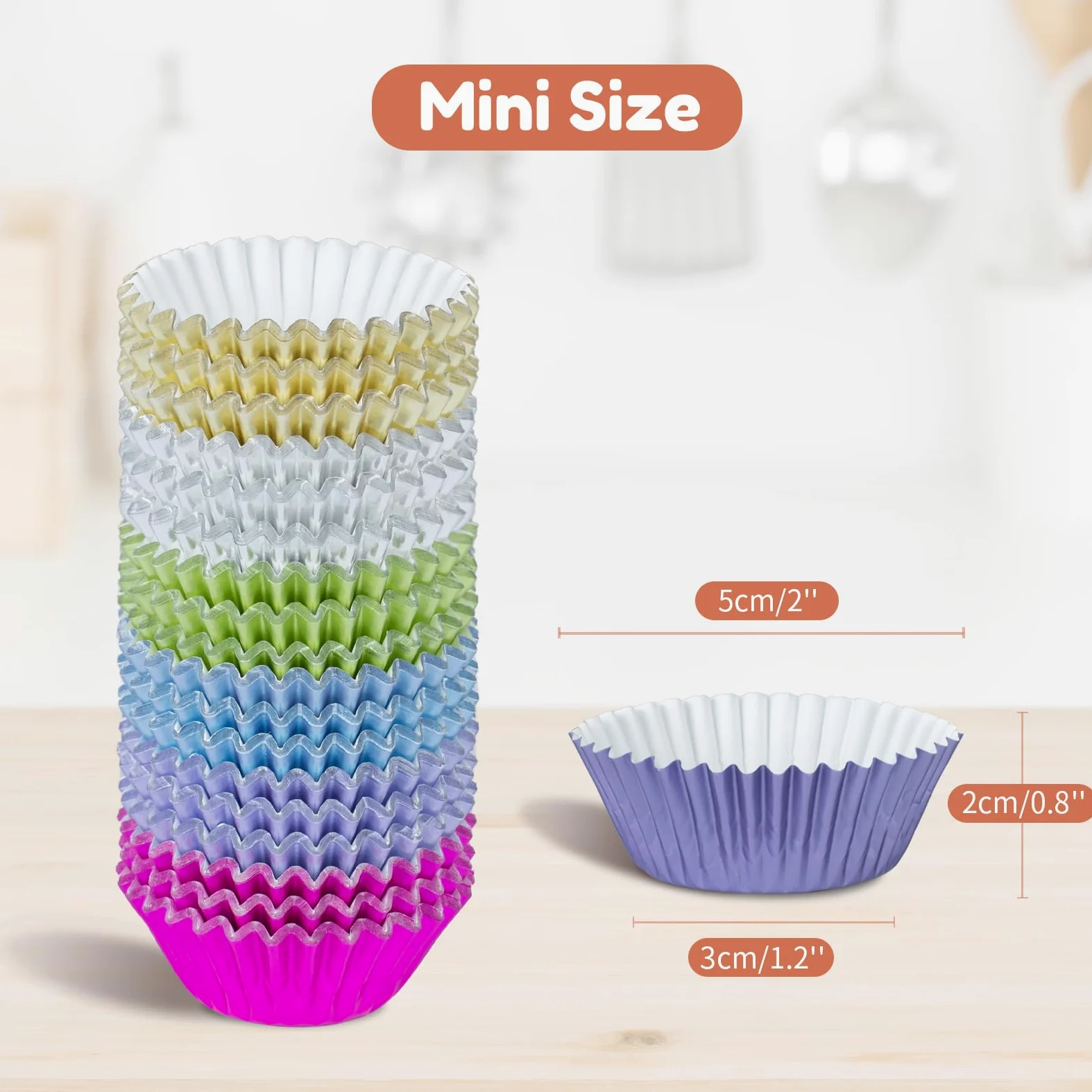 Parmedu 360 szt. folii metalicznej foremki do babeczek – 3 cm mini papierowe wkładki do muffinek, grube i wytrzymałe, odporne na olej – 6 kolorów kubków do pieczenia babeczek, model BK007